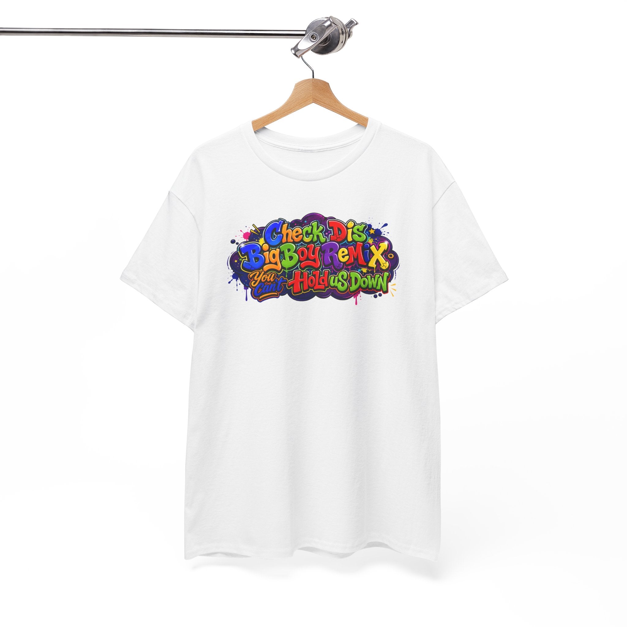 Graphic Tee — Colorful 'Check Dis Big Boy Remix' Retro Street Art T-Shirt