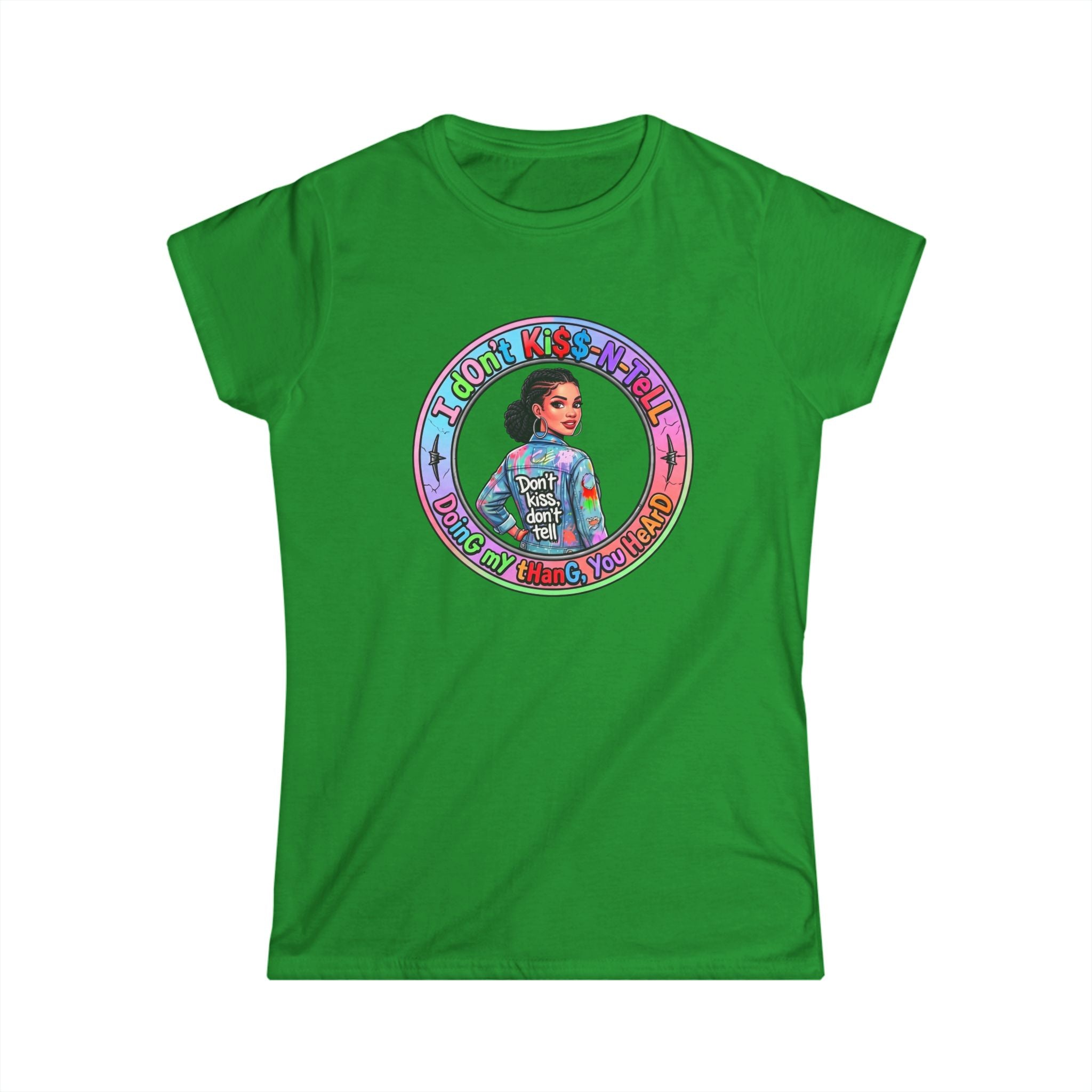 Women's Tee — 'I Don't Kiss-N-Tell" Vintage-Inspired Afro Pride Graphic