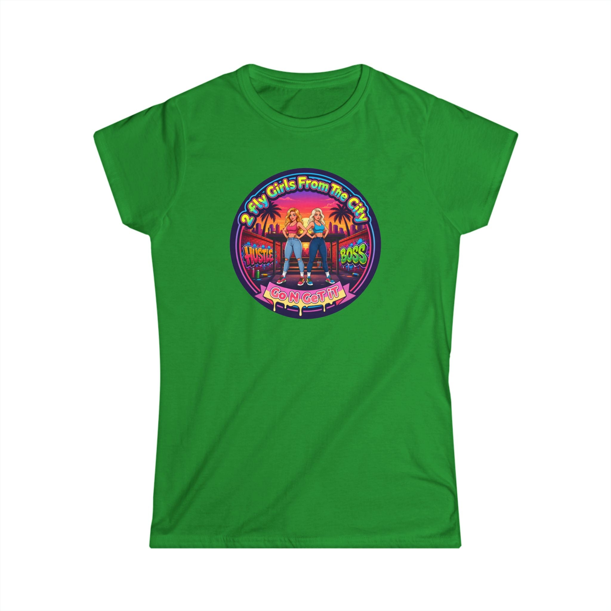 Retro '2 Fly Girls From The City"  Graphic Tee - 80s Sunset Rock Band Vibe