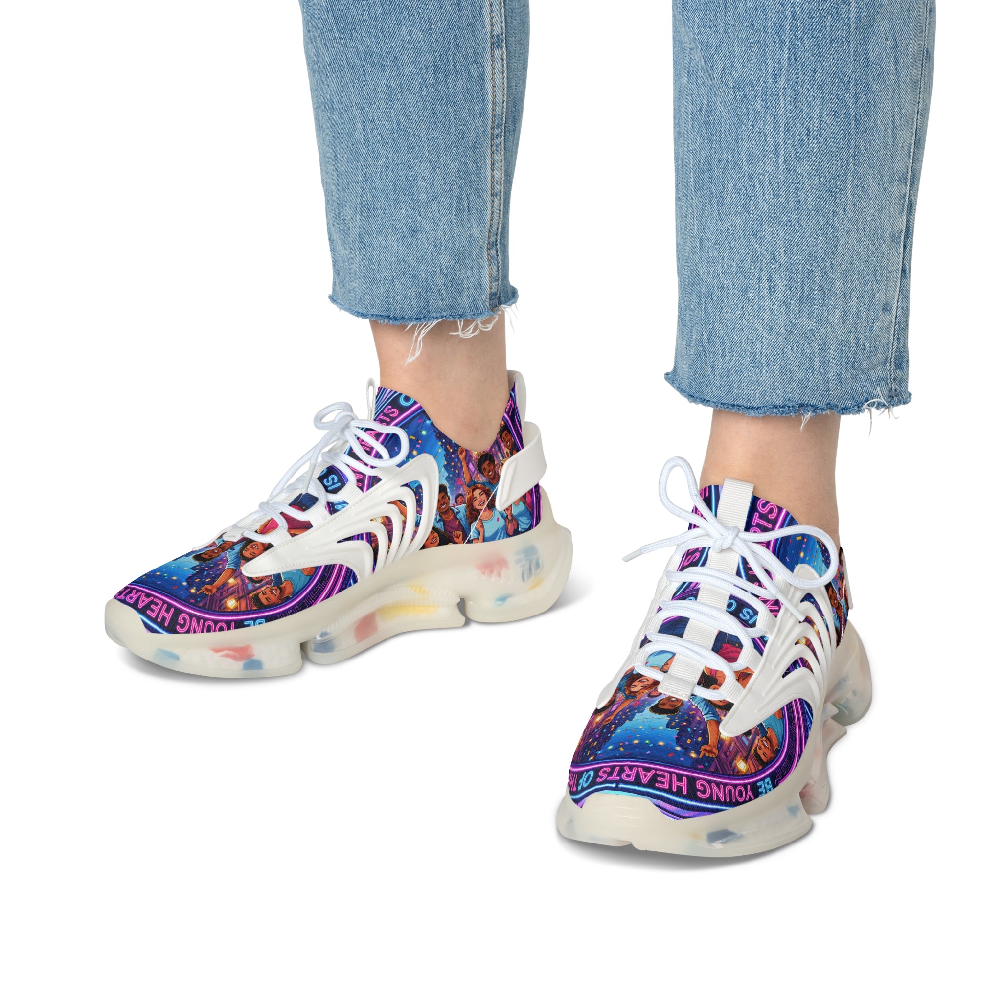 Women’s Mesh Sneakers — Colorful 'Be Young Of Hearts of the Night' Graphic Athletic Shoes