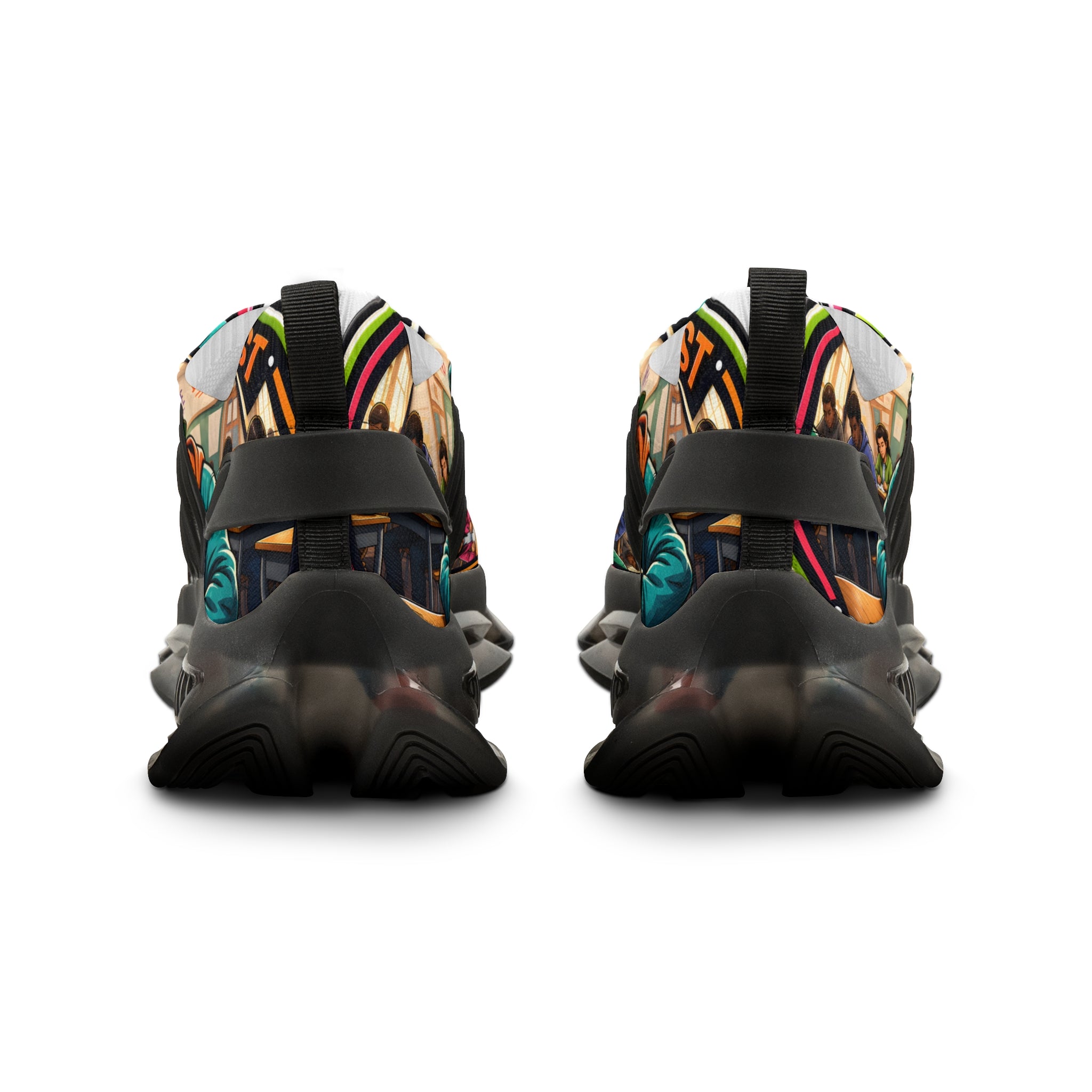 Men's Mesh Sneakers — Colorful Urban Art Graphic Trainers with 'Im Cheating On My Test' Design