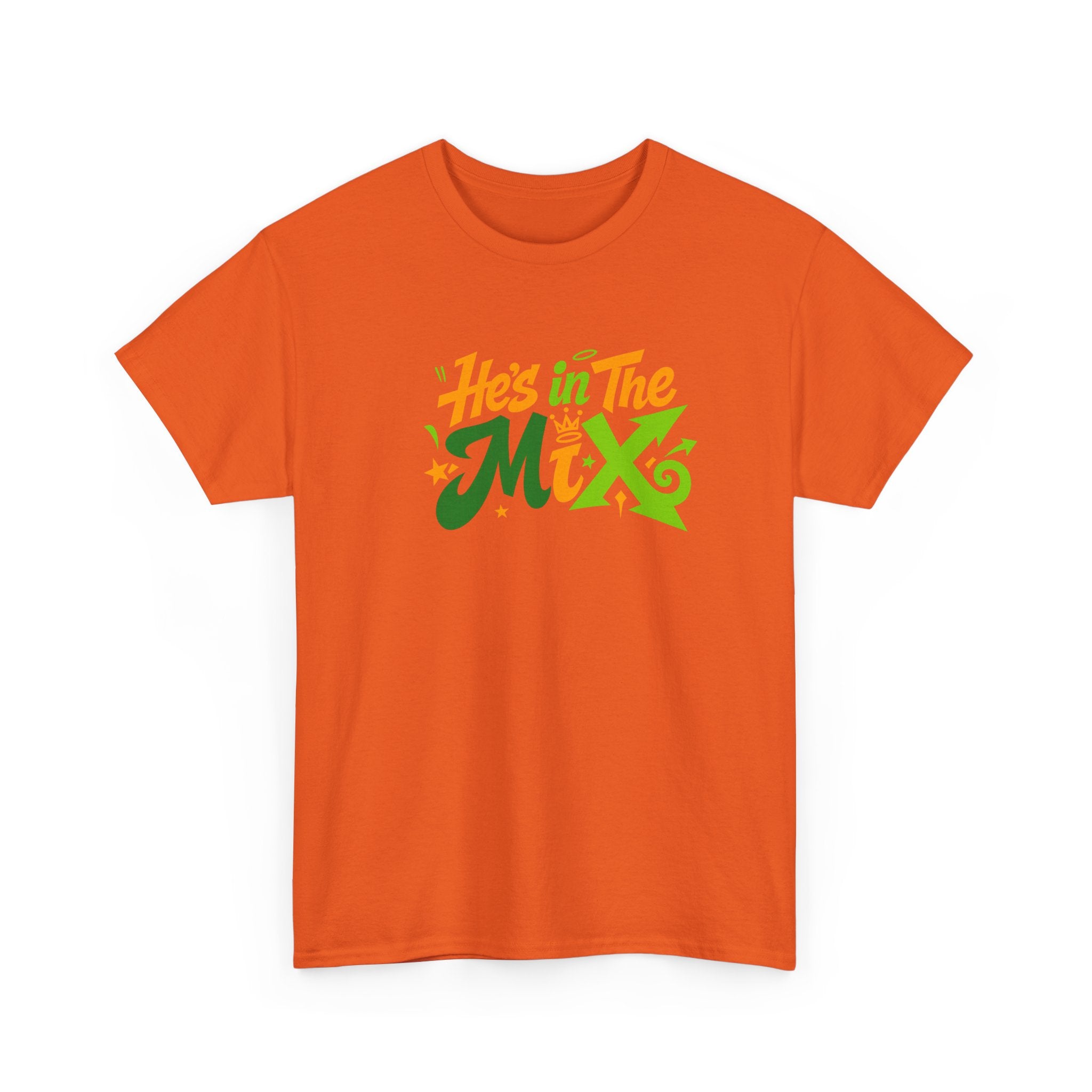 "He's in the Mix" T-Shirt — Retro Green & Orange DJ/Music Tee