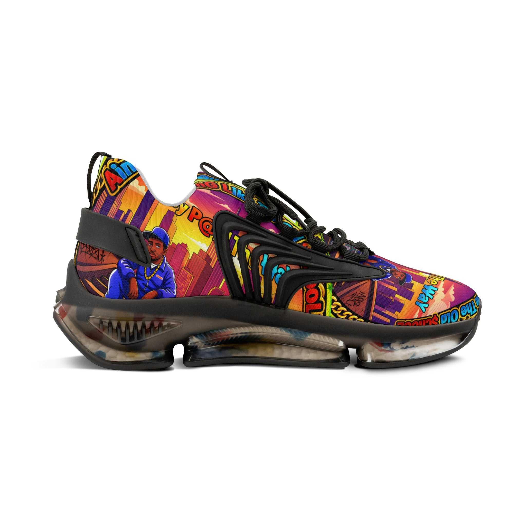 Men's Mesh Sneakers — " Aint Nothing Like The Old School" Vibrant Retro City Graphic Athletic Shoes