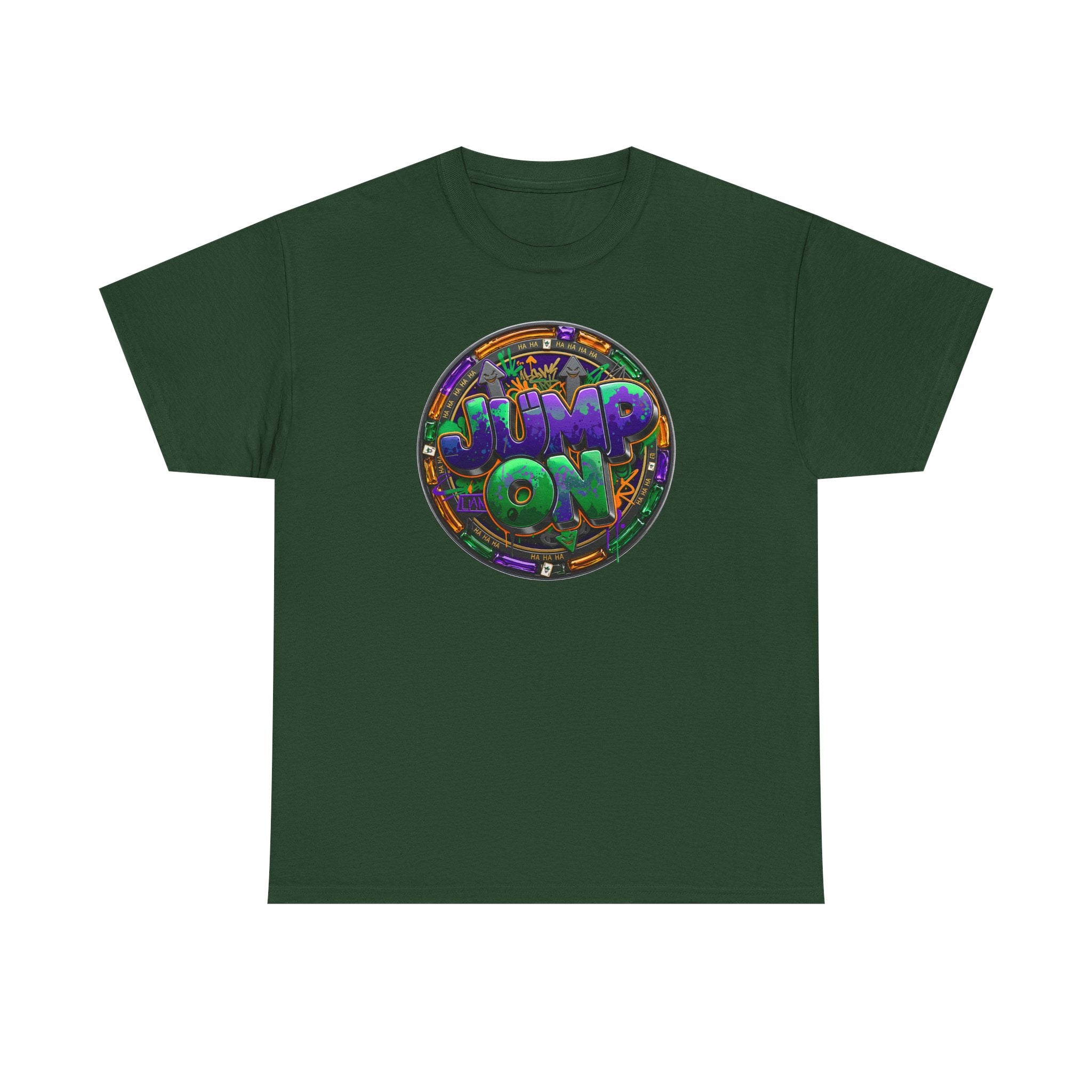 " Jump On" Circle Graphic Tee — Retro Neon Streetwear T-Shirt