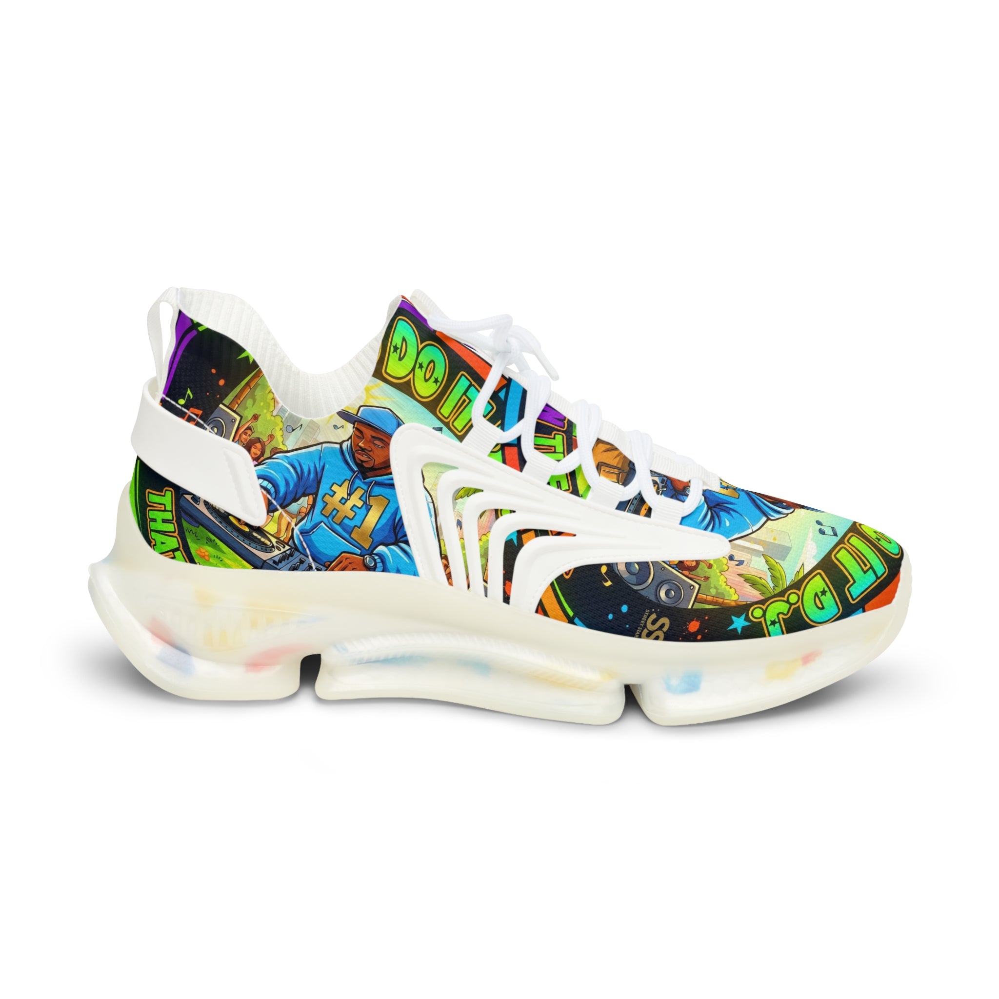 Men's Graphic Mesh Sneakers — " Lets Do It DJ" Colorful Retro DJ Street Style