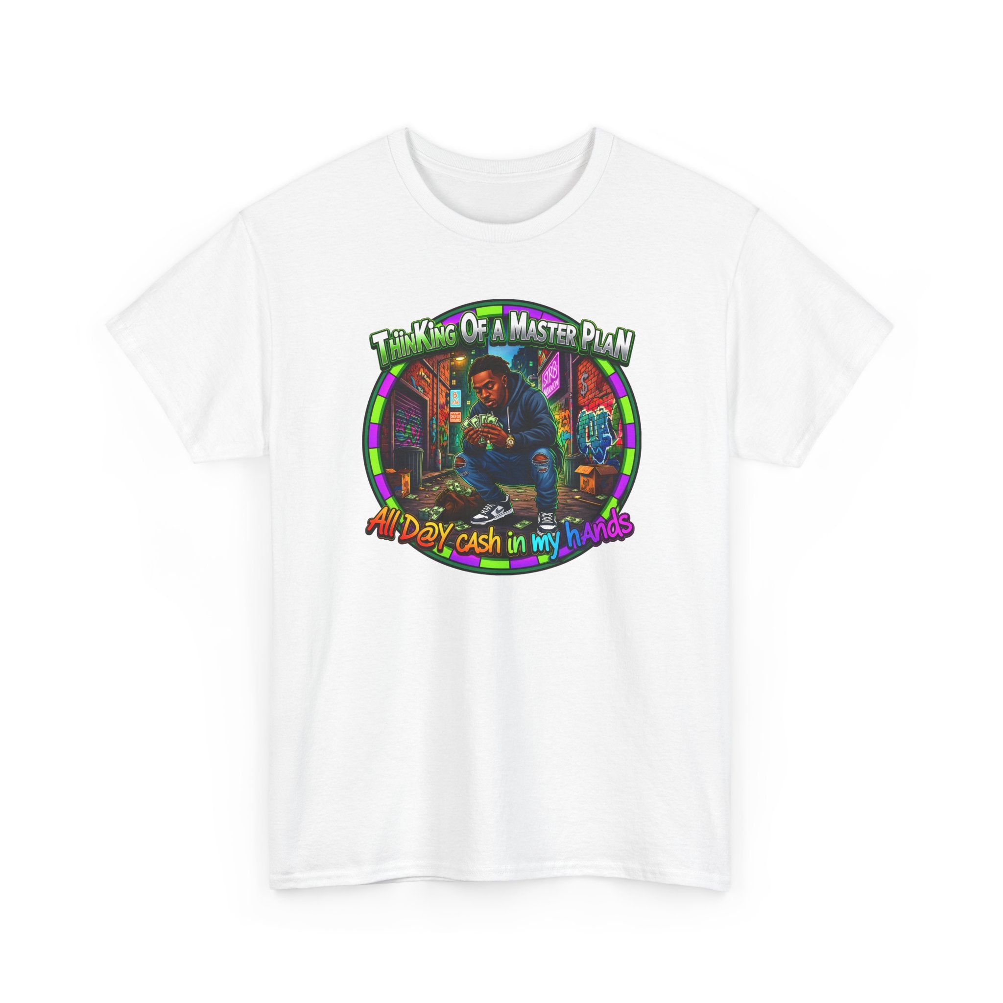 T-Shirt — "Thinking of a Master Plan" Colorful Retro Hip-Hop Graphic Tee