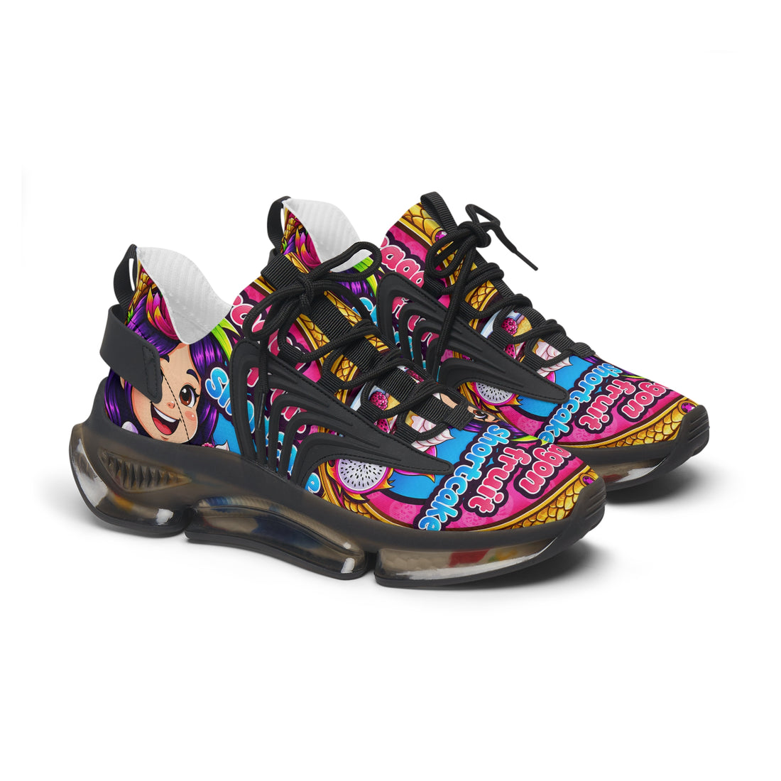"Dragon Fruit Shortcake" Graphic Women's Mesh Sneakers — Colorful Cartoon Athletic Shoes