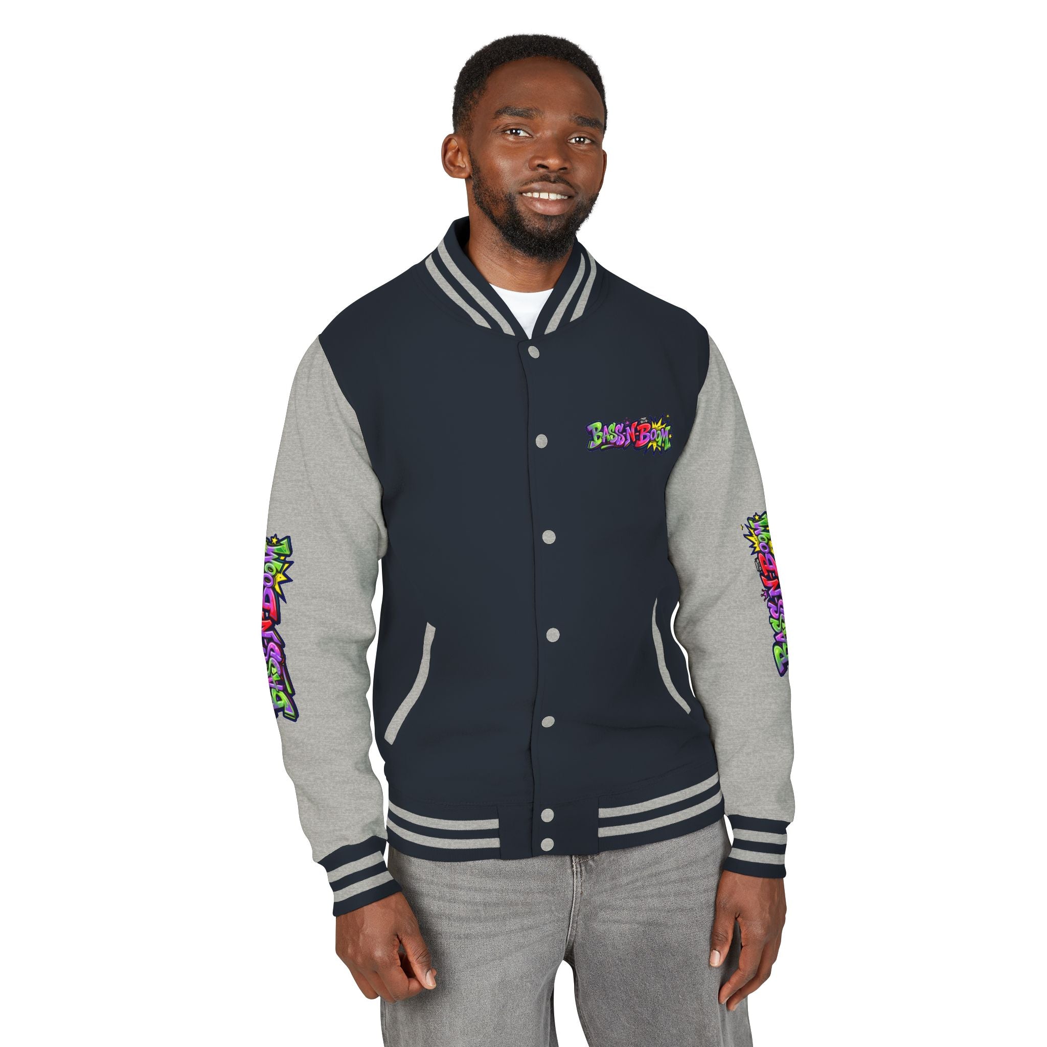 Letterman Jacket — 'Bass N Boom' Graffiti Bomber