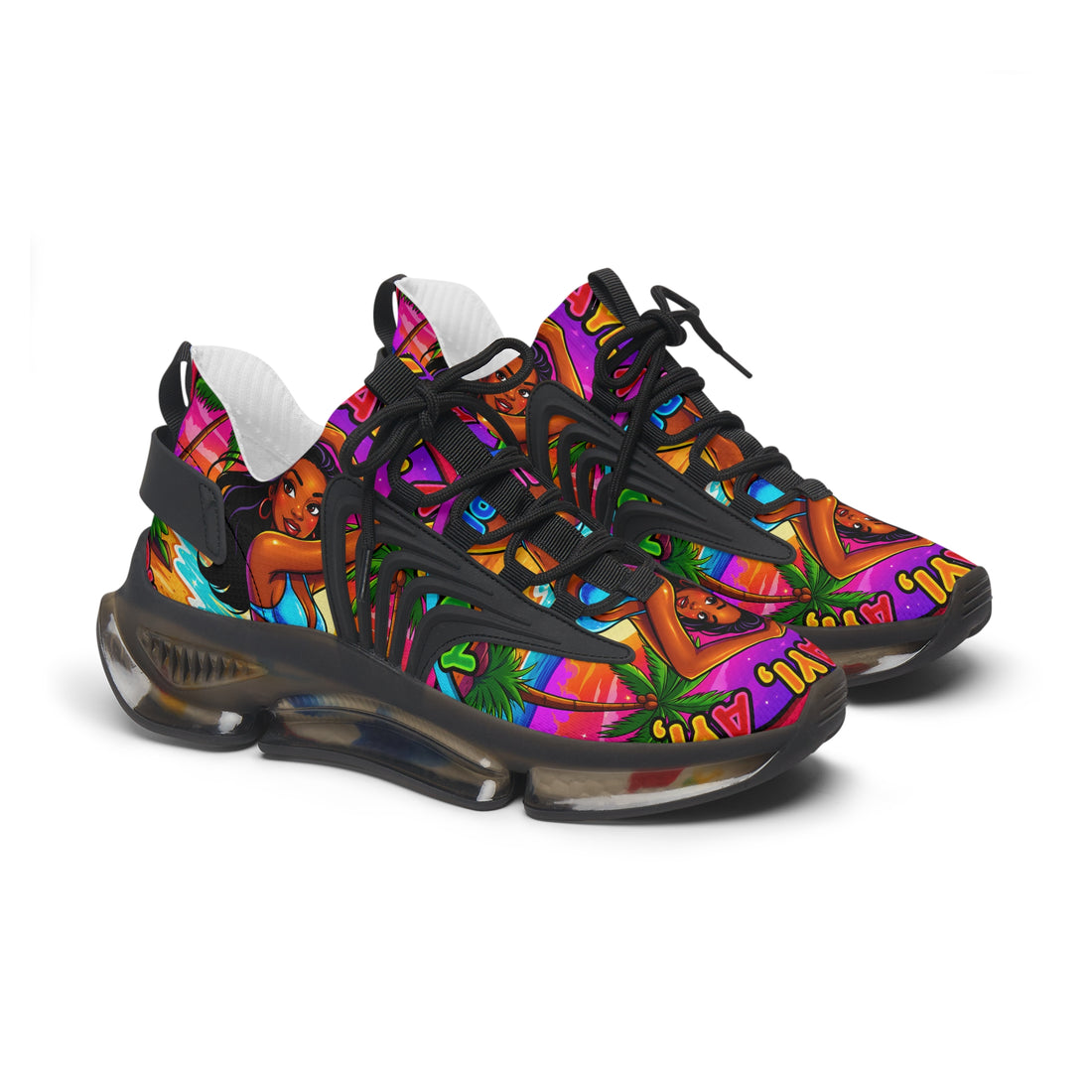 Women’s Mesh Sneakers — Vibrant Tropical ‘Ayi Ayi Ayi!’ Graphic Design