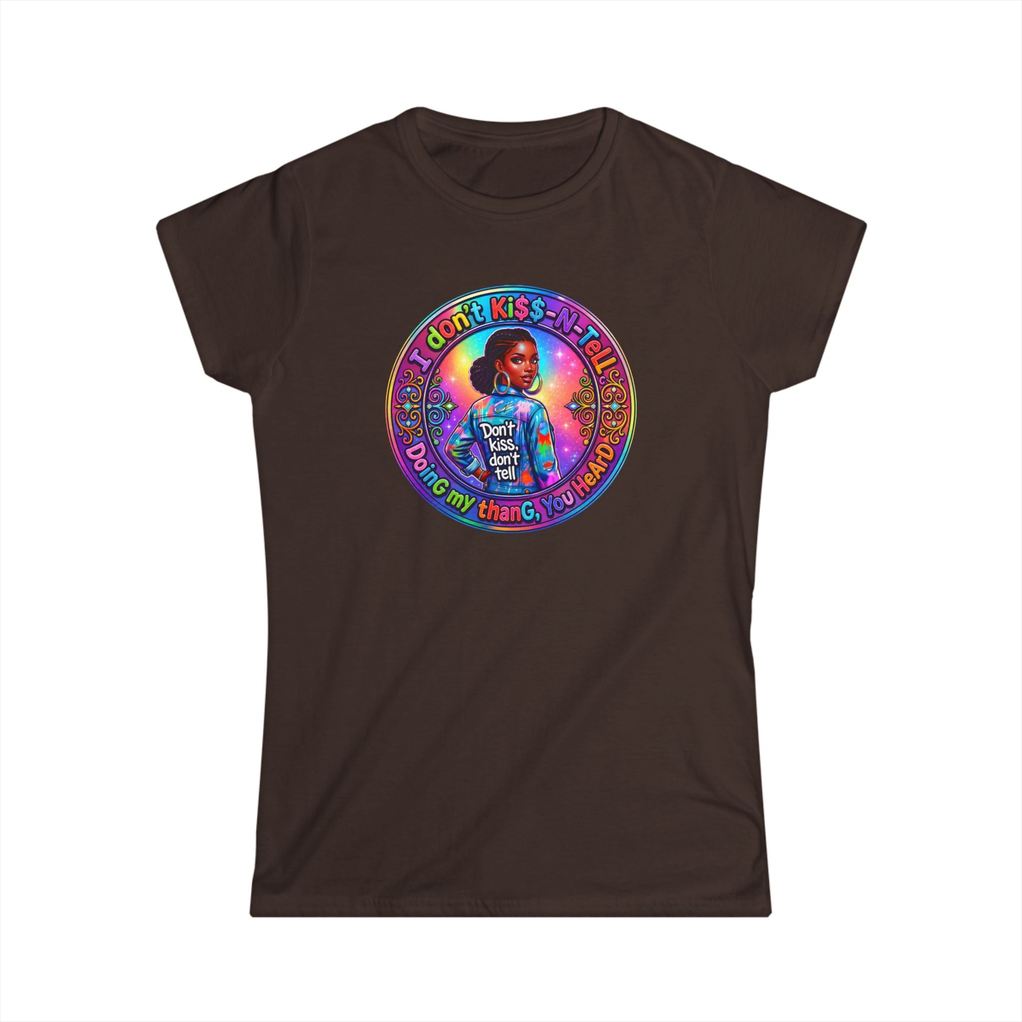 Women's Tee - 'I Don't Kiss-N-Tell" 'Retro Rainbow Graphic