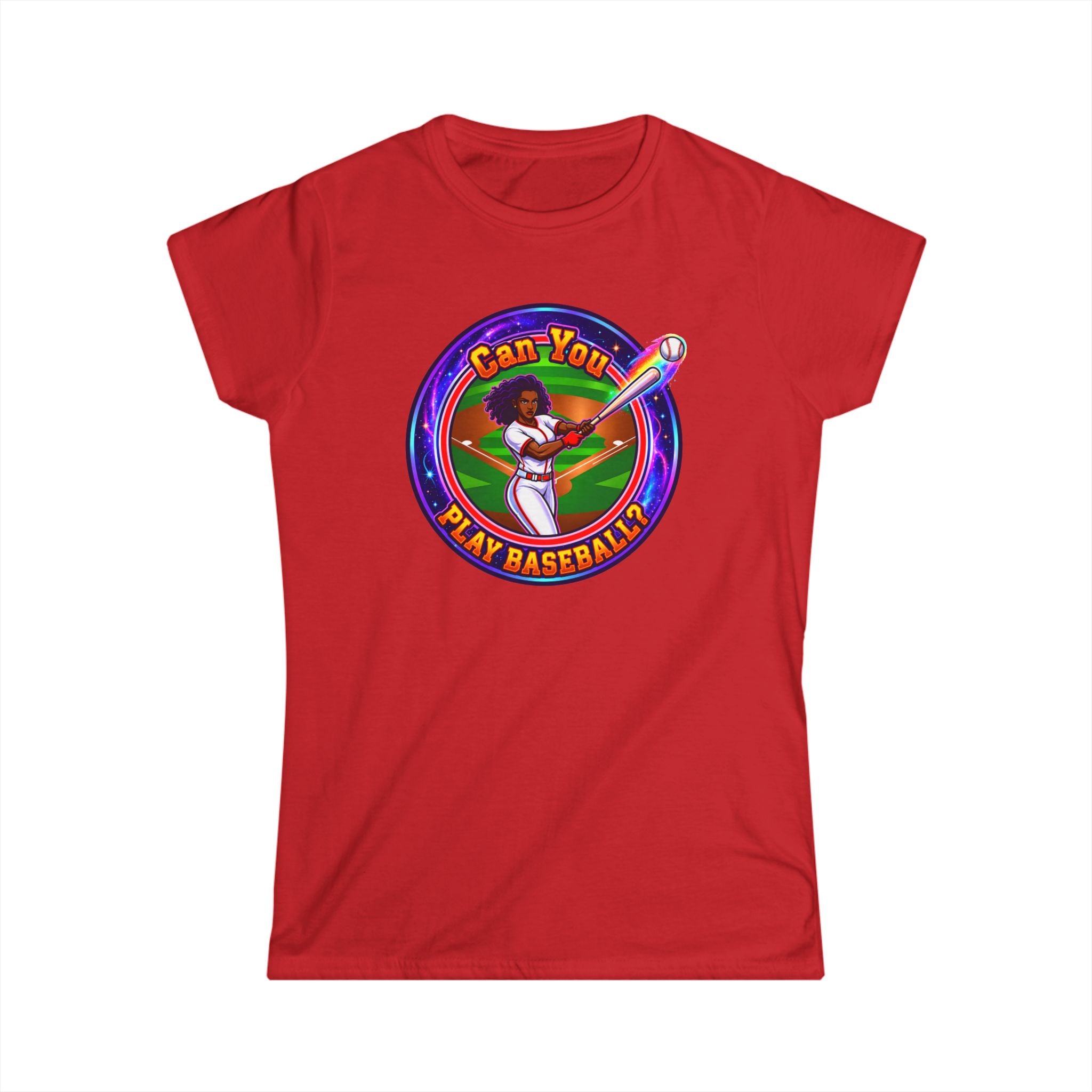 "Can You Play Baseball" Women's Baseball Tee – Feminine Softstyle Baseball Shirt