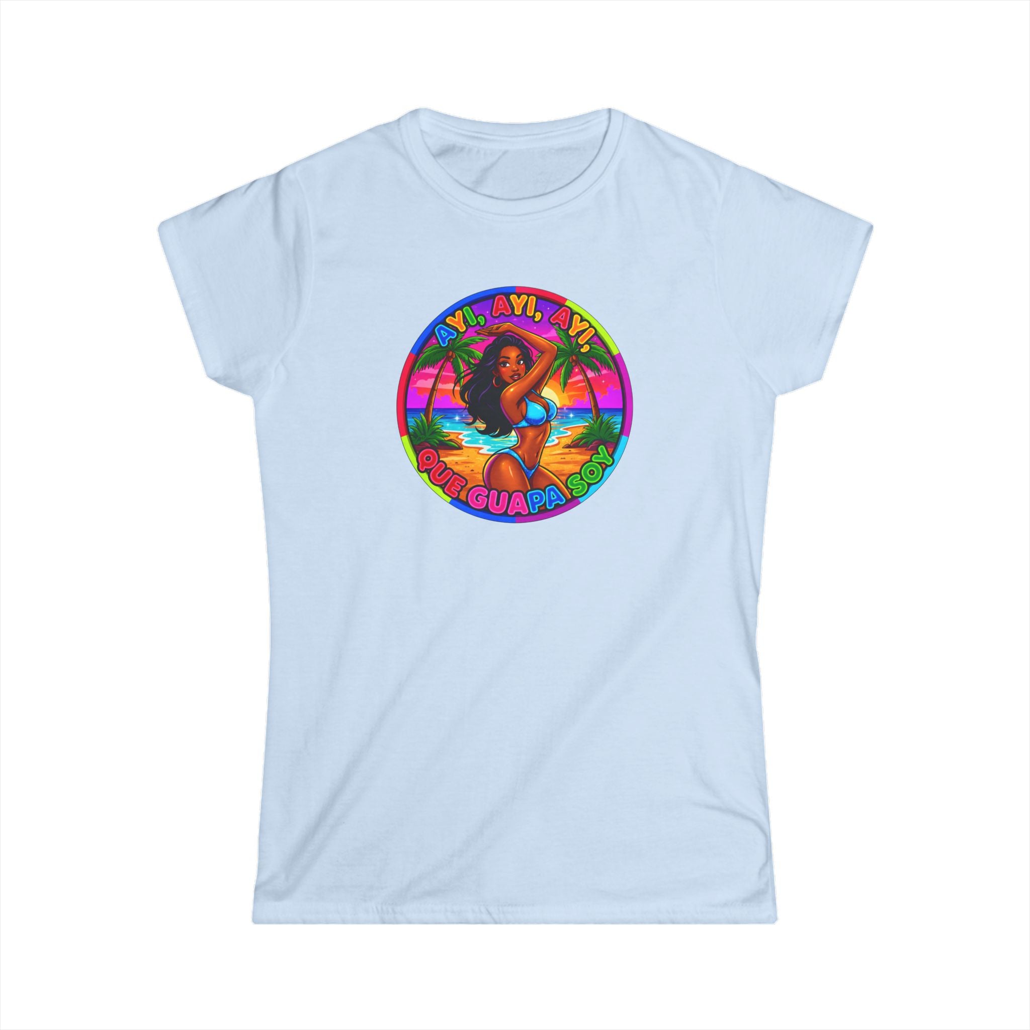 Vintage Tropical Surf T-Shirt — "Ayi, Ayi Ayi Que Guapa Soy"  Retro Beach Graphic