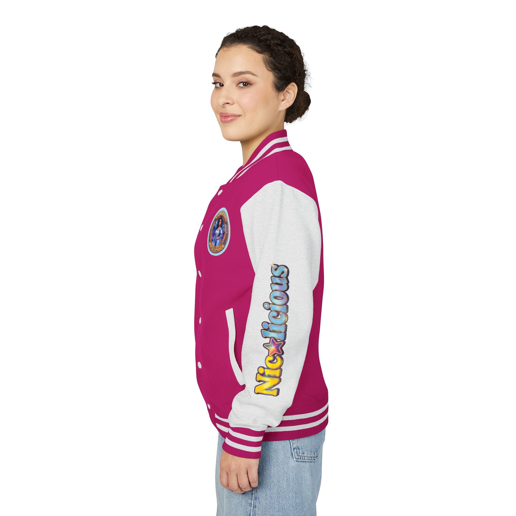 Letterman Jacket — 'Nicalicious' Graphic Varsity Jacket with Retro Badge
