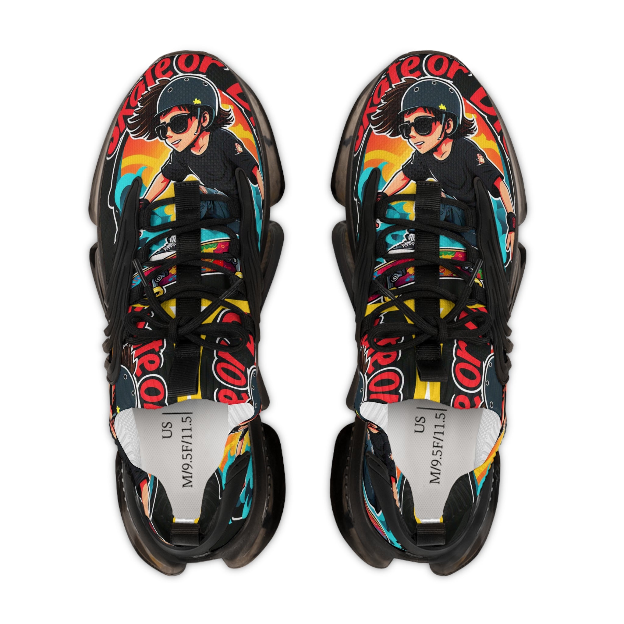Retro Pop Graphic Men's Mesh Sneakers —"Skate Or Die"Colorful 90s Skate-Inspired Design
