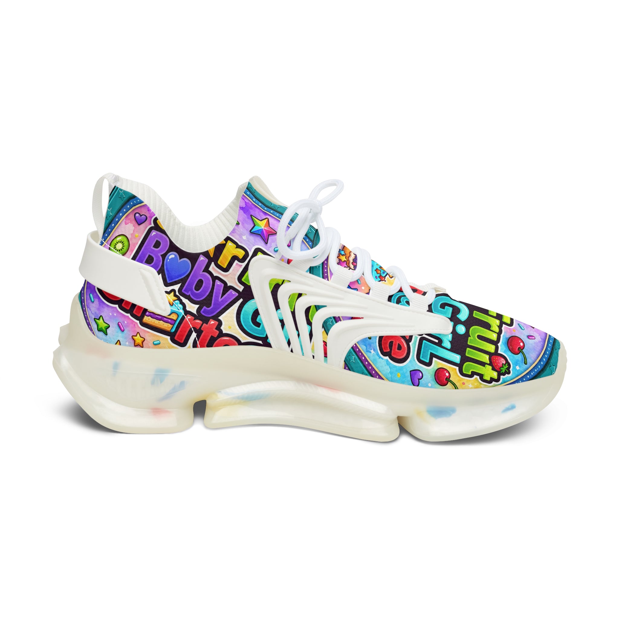 Colorful Graffiti Mesh Sneakers – 'Star Fruit Baby Shortcake' Graphic Women's Athletic Shoes