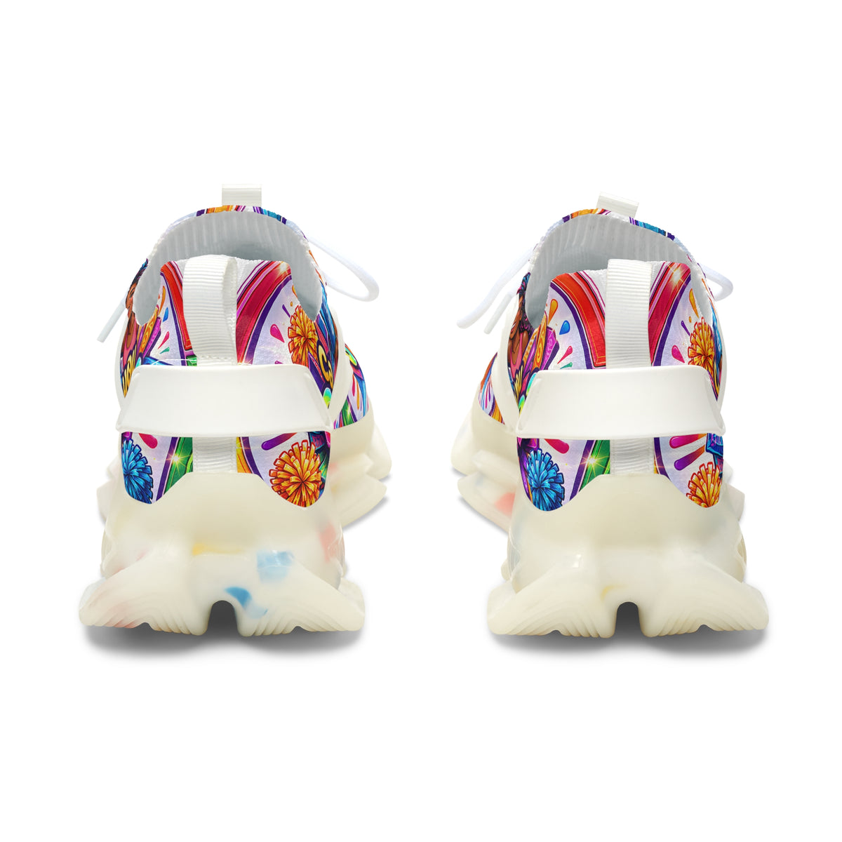 Women's Cheerleader Graphic Mesh Sneakers — "Can You Cheer?" Colorful Athletic Shoes