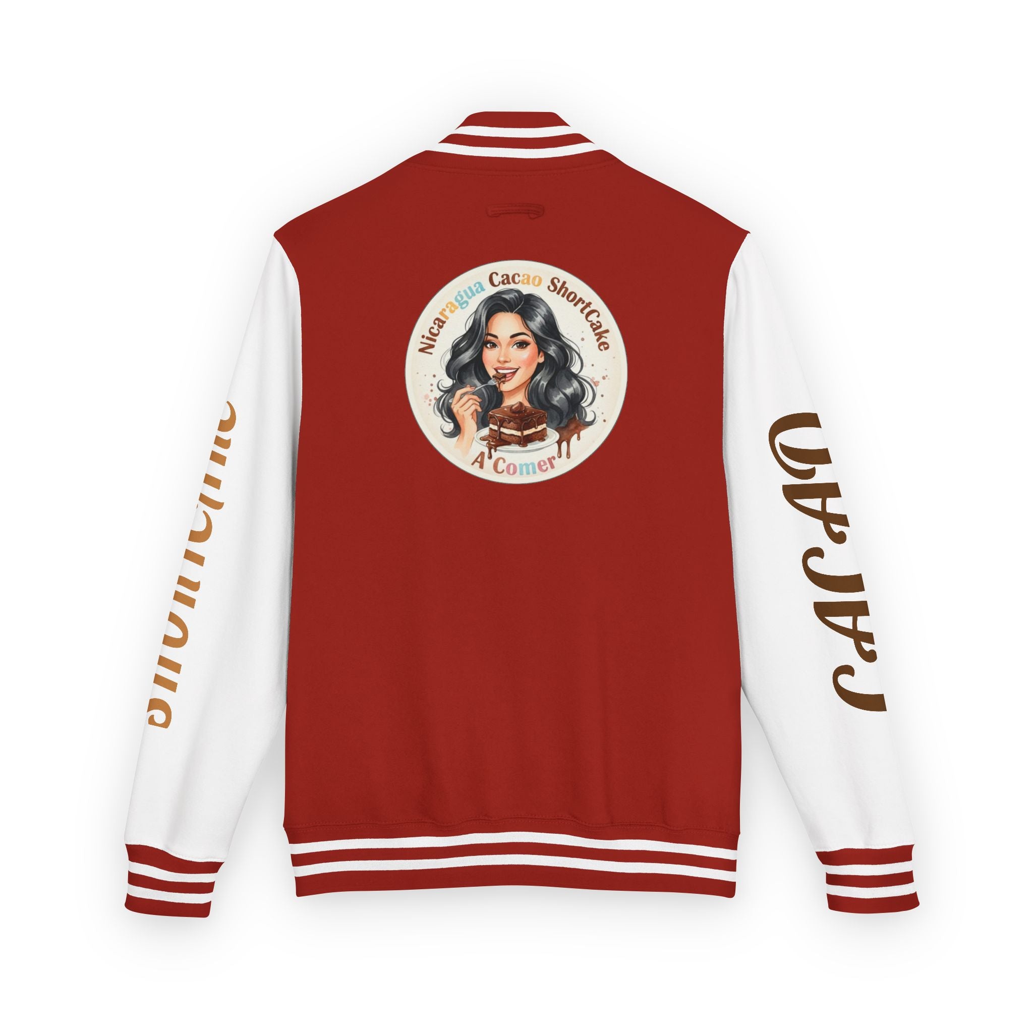 Vintage Pin-Up Letterman Jacket —Cacao Chocolate Shortcake Retro Logo Varsity Jacket