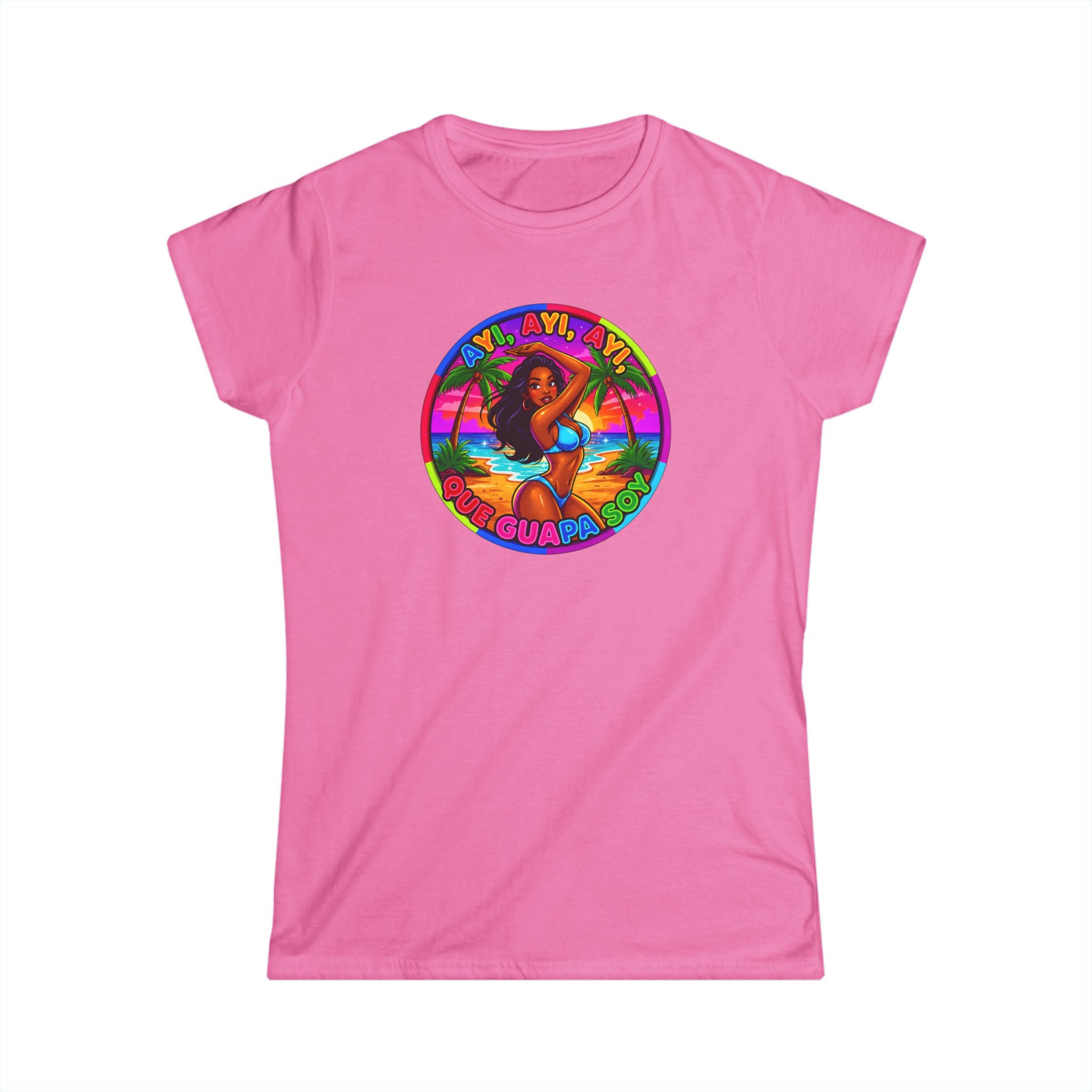 Vintage Tropical Surf T-Shirt — "Ayi, Ayi Ayi Que Guapa Soy"  Retro Beach Graphic
