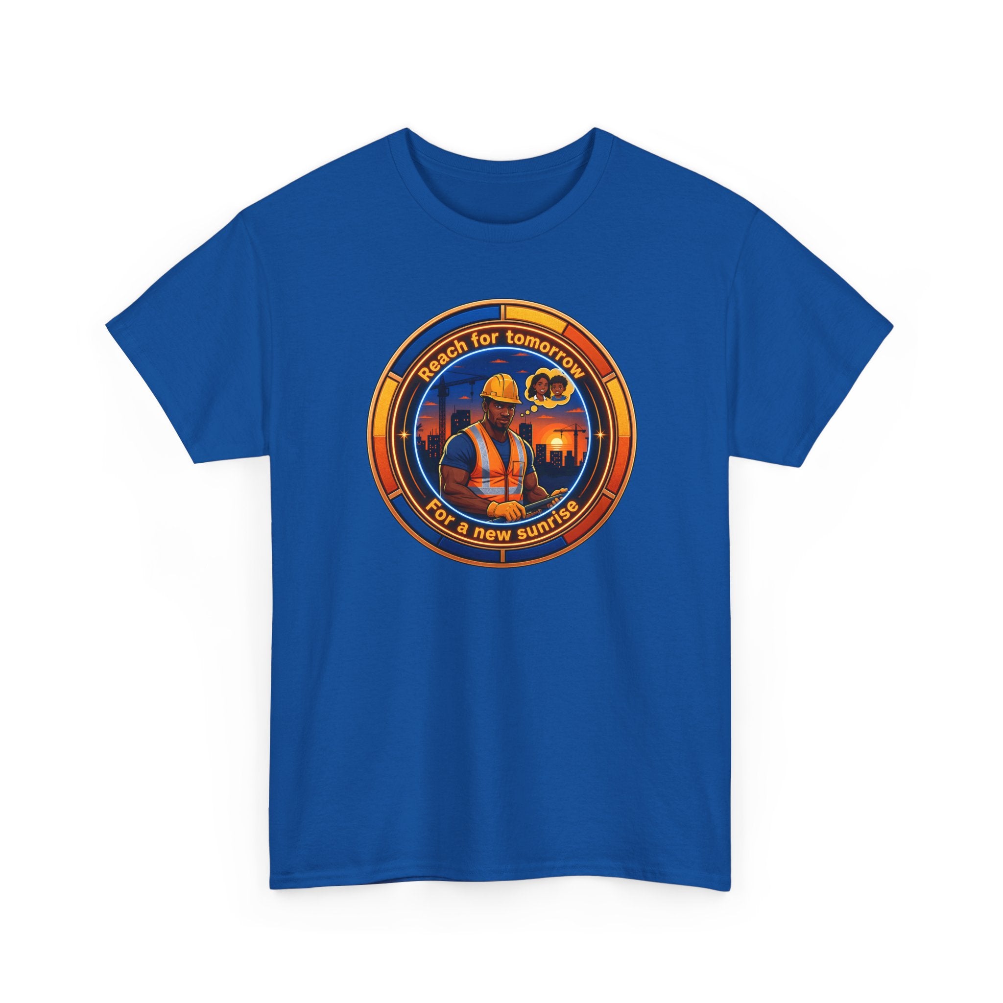 Construction Worker Sunset Tee — “Reach for Tomorrow ” Safety Crew T-Shirt