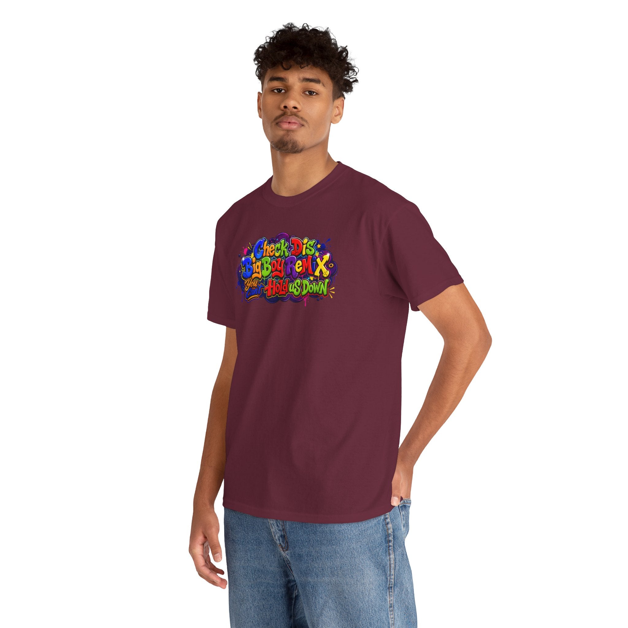 Graphic Tee — Colorful 'Check Dis Big Boy Remix' Retro Street Art T-Shirt