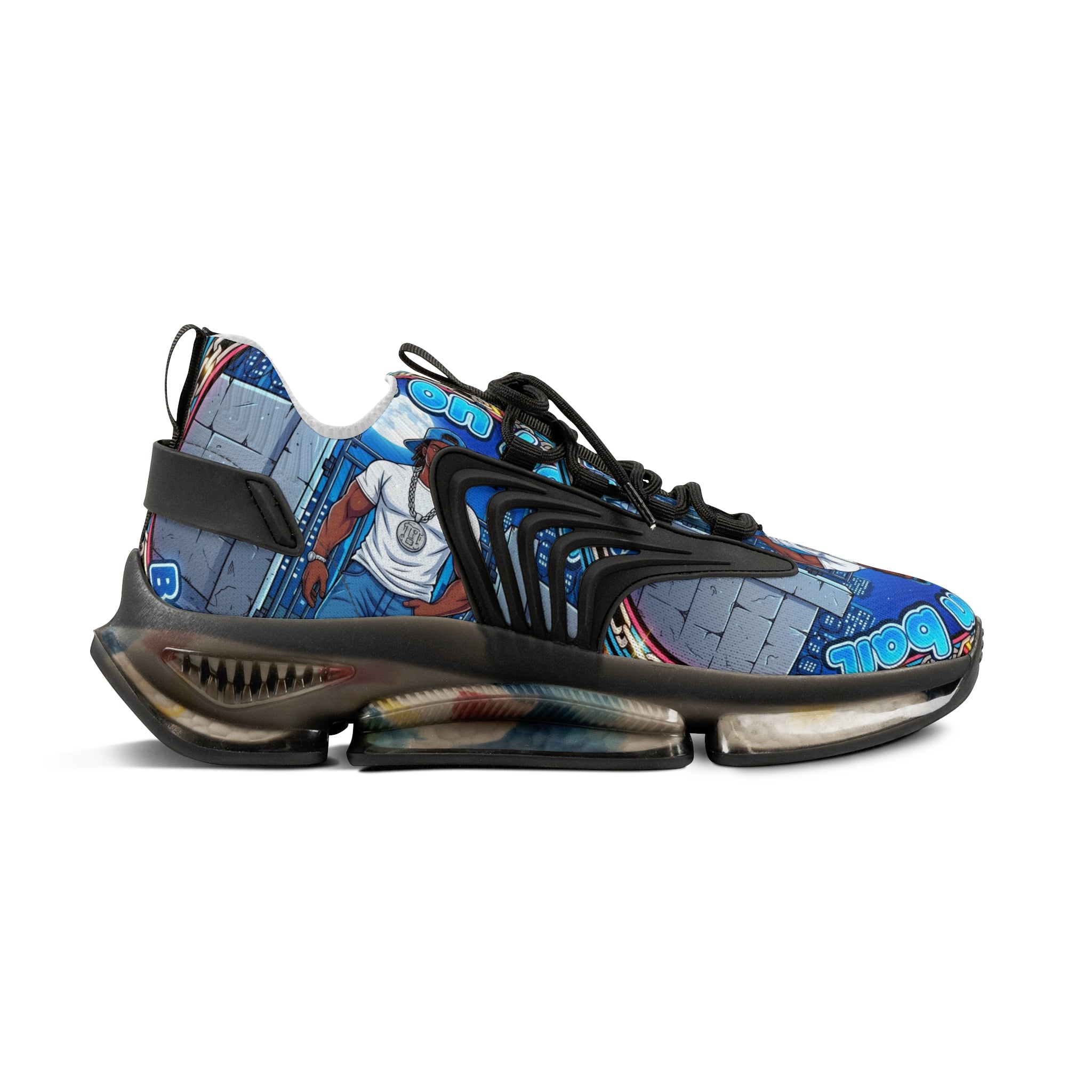 Men's Graphic Mesh Sneakers — " Out On Bail" Street Art Portrait Design
