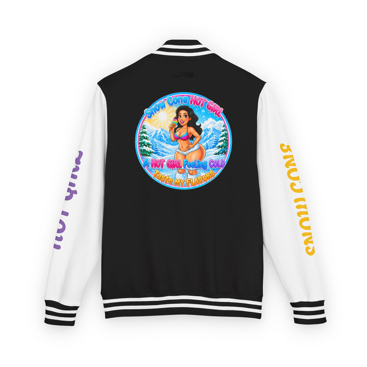 Letterman Jacket — 'SnowCone, Hot Girl' Retro Beach Graphic