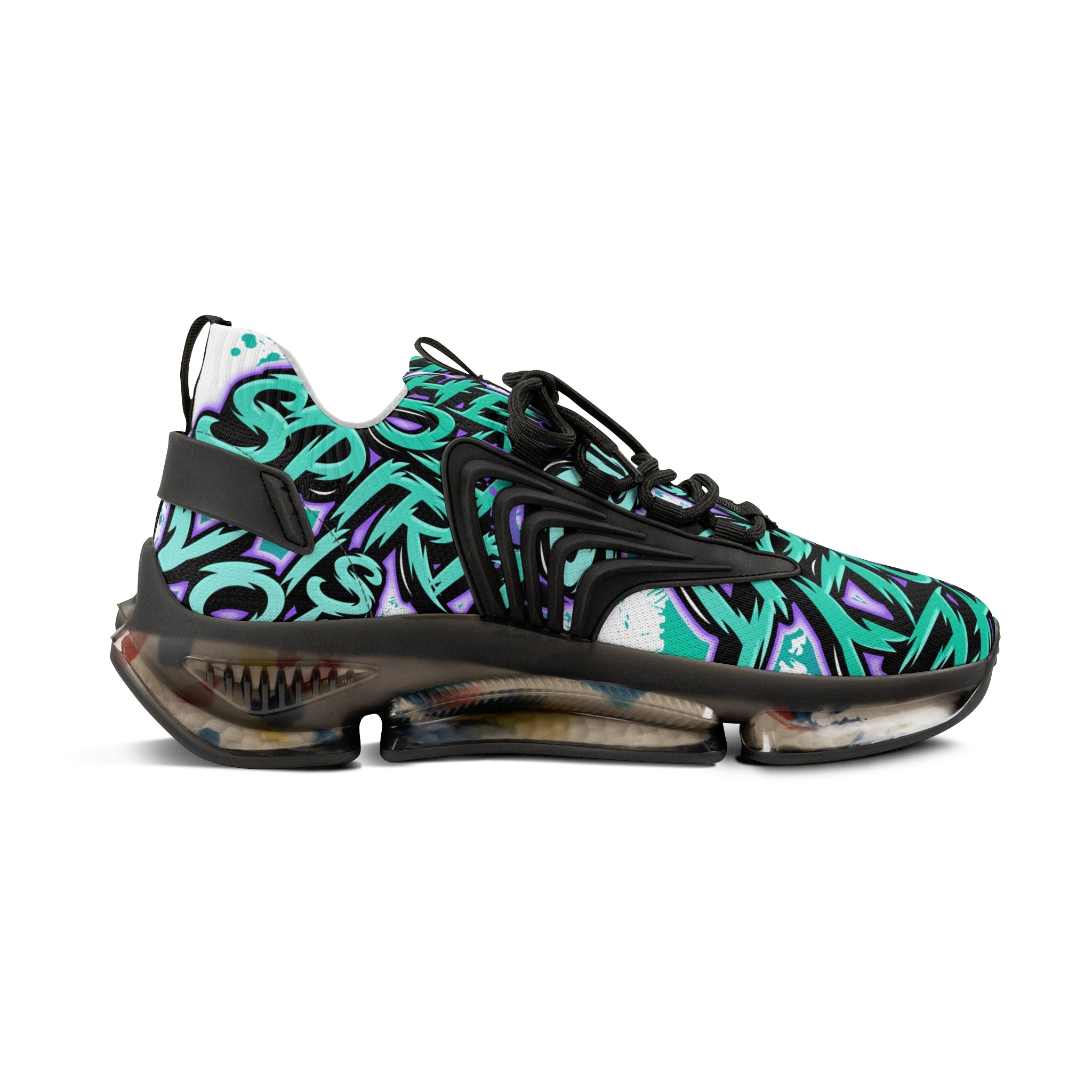 Men's Mesh Sneakers —"The Holy Spirit Is Yours'Bold Teal Graffiti Pattern Athletic Shoes