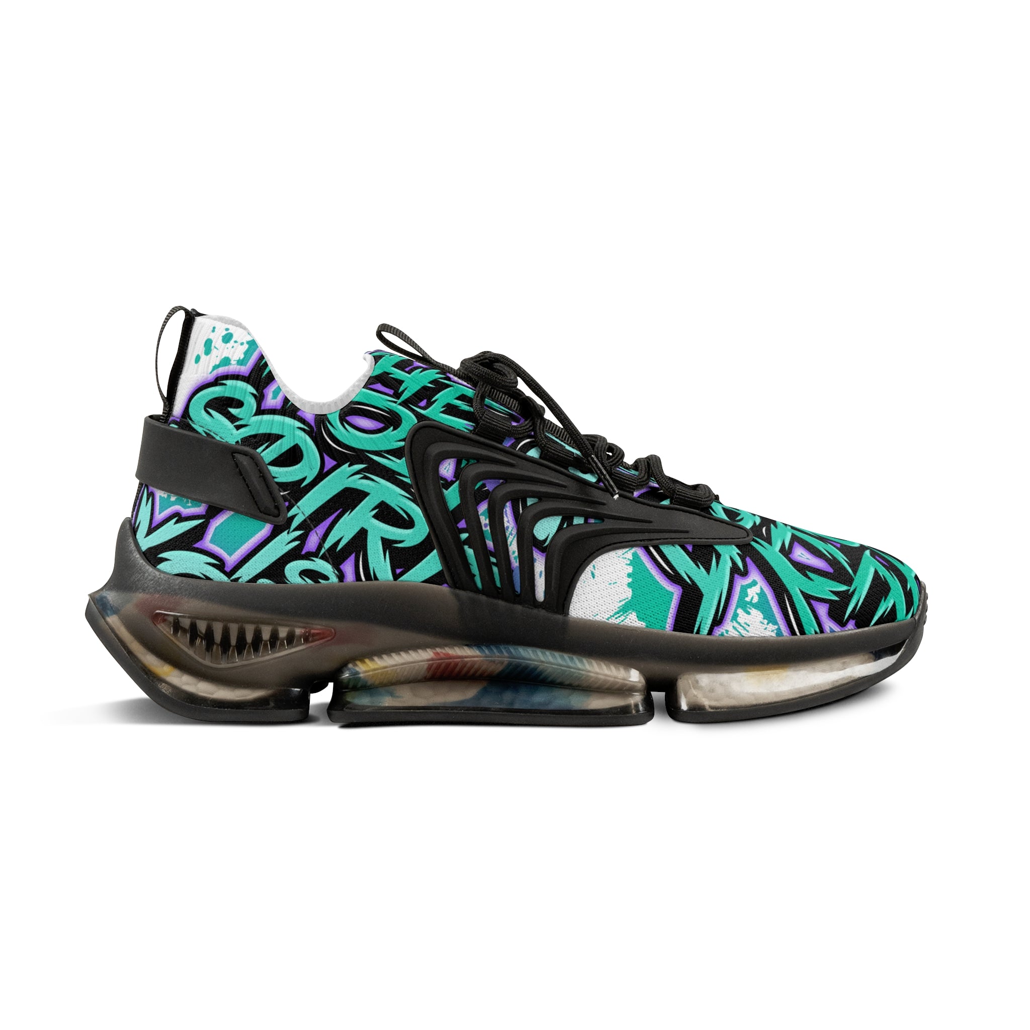 Men's Mesh Sneakers —"The Holy Spirit Is Yours'Bold Teal Graffiti Pattern Athletic Shoes