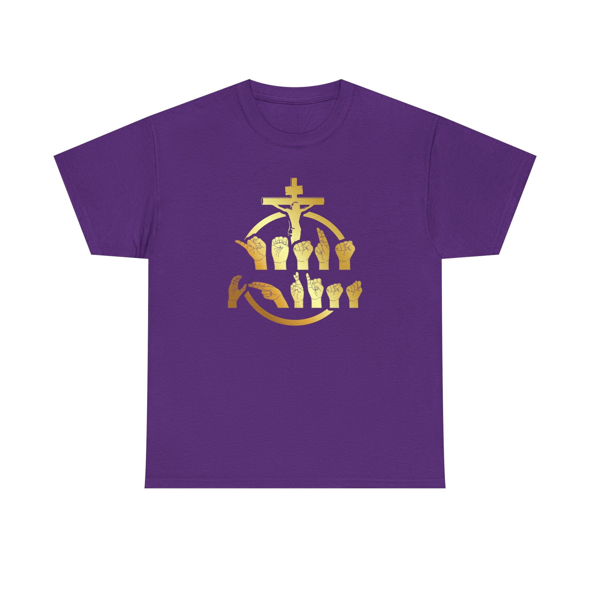 Christian Cross & Praying Hands T-Shirt — Gold Faith Design