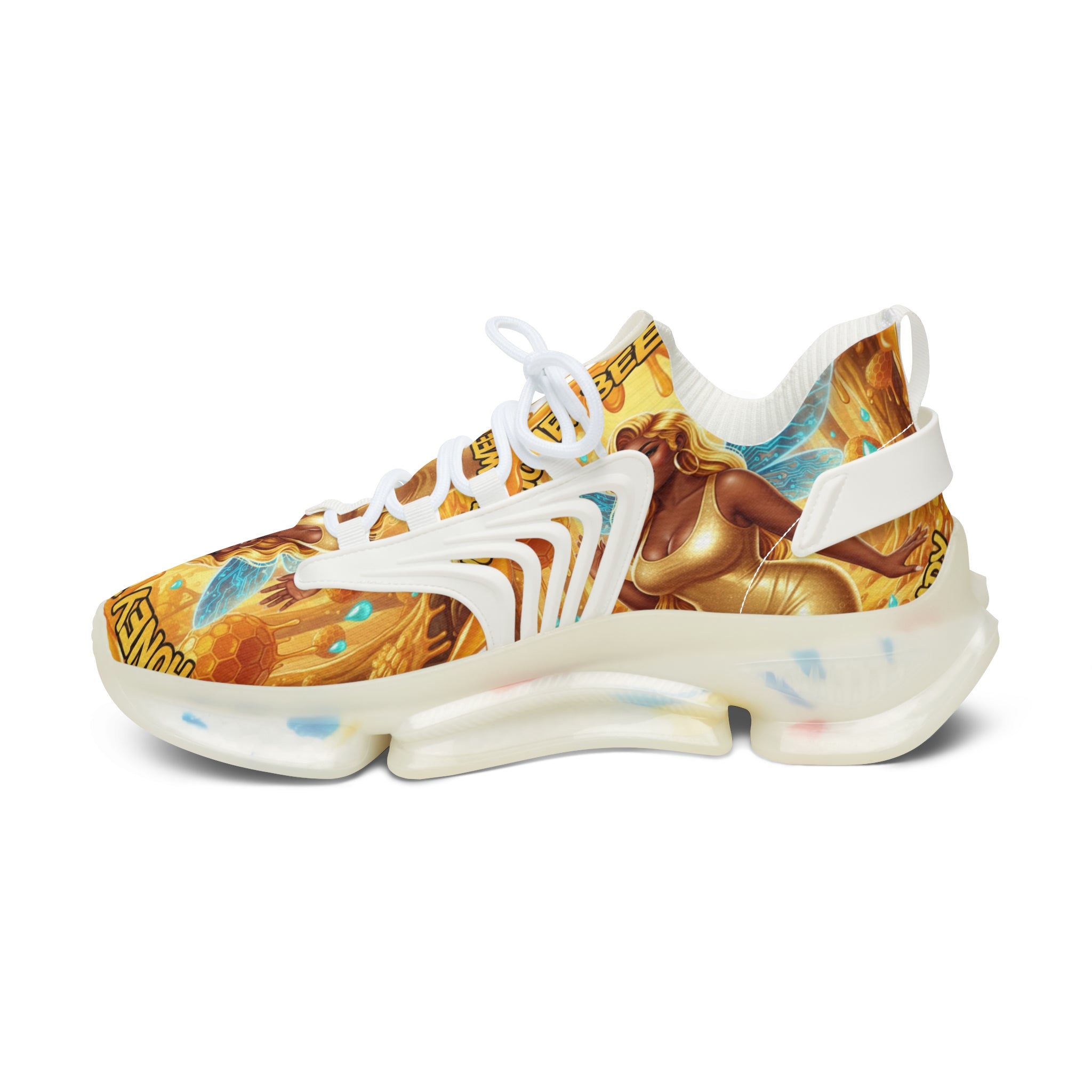Women's Mesh Sneakers —"Honey Bee Bae" Golden Bee Fairy Graphic Athletic Shoes
