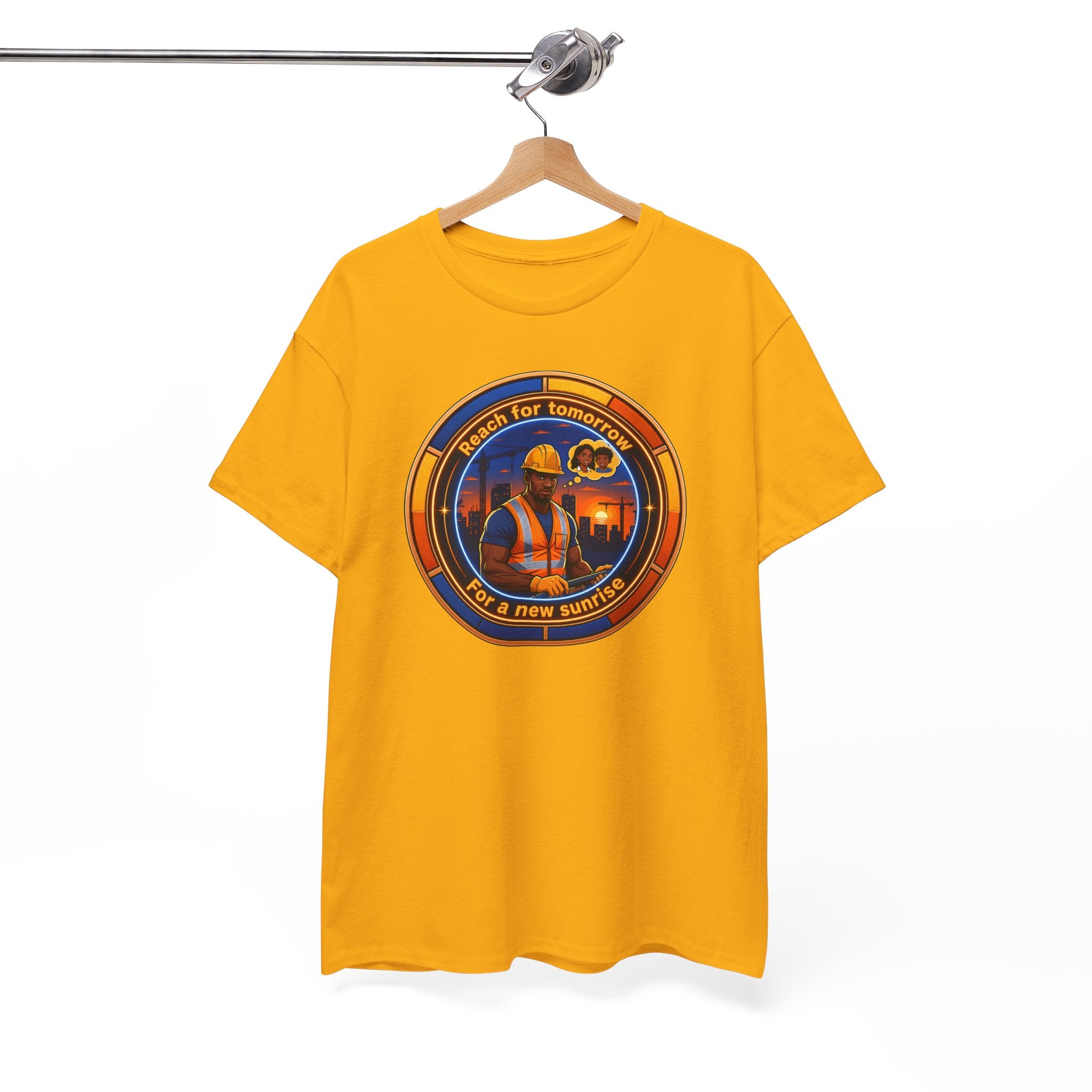 Construction Worker Sunset Tee — “Reach for Tomorrow ” Safety Crew T-Shirt
