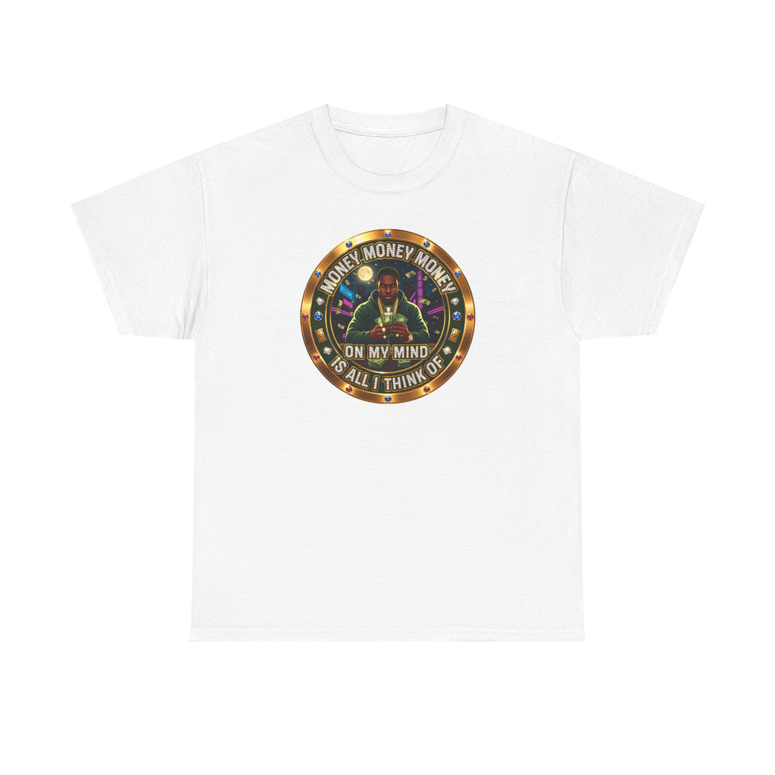 "Money On My Mind" Graphic Tee — Retro Casino Coin Design