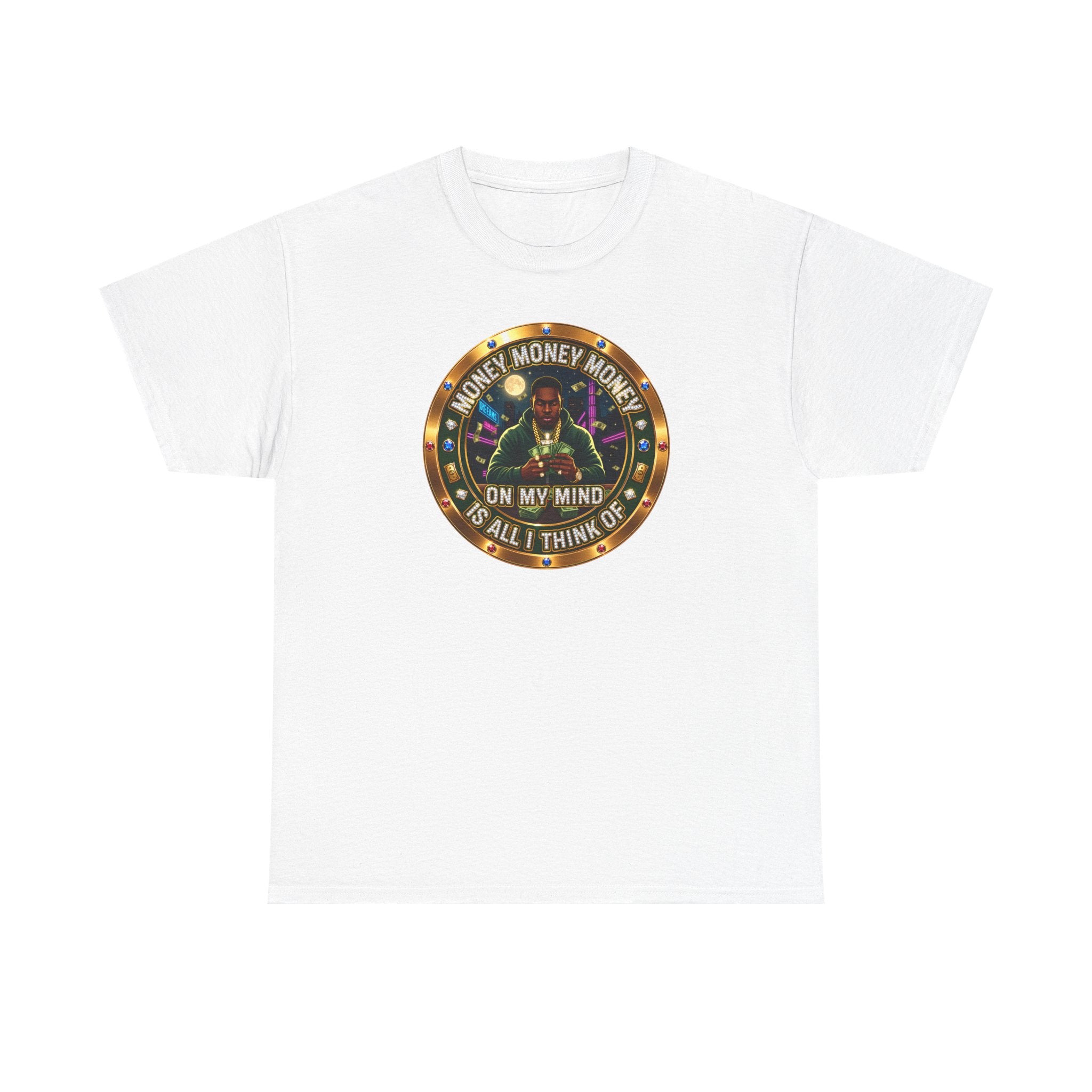 "Money On My Mind" Graphic Tee — Retro Casino Coin Design