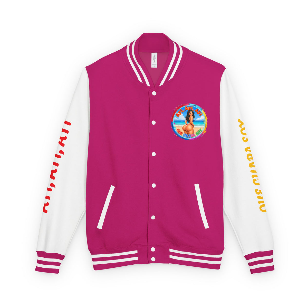 Letterman Jacket – Retro Beach Pinup Varsity Jacket with 'Ayi Ayi Ayi' Graphic
