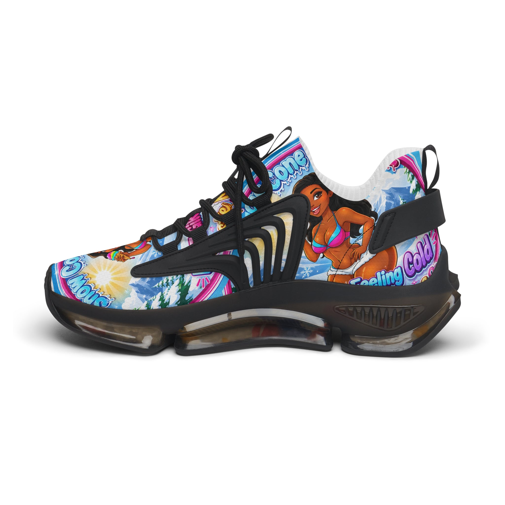 Mesh Sneakers —"Snow Cone Hot Girl " Tropical Ice Cream Girl Graphic