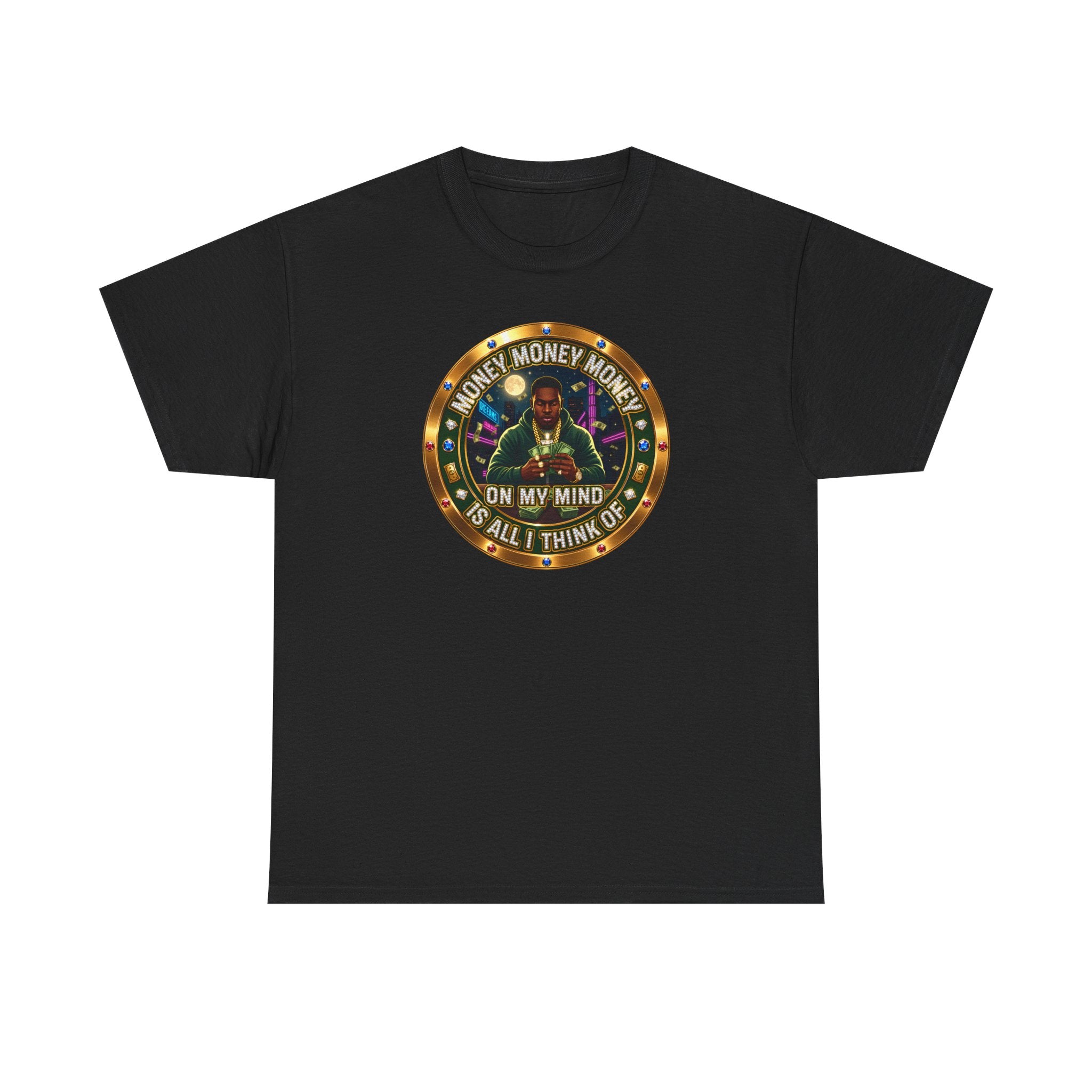 "Money On My Mind" Graphic Tee — Retro Casino Coin Design