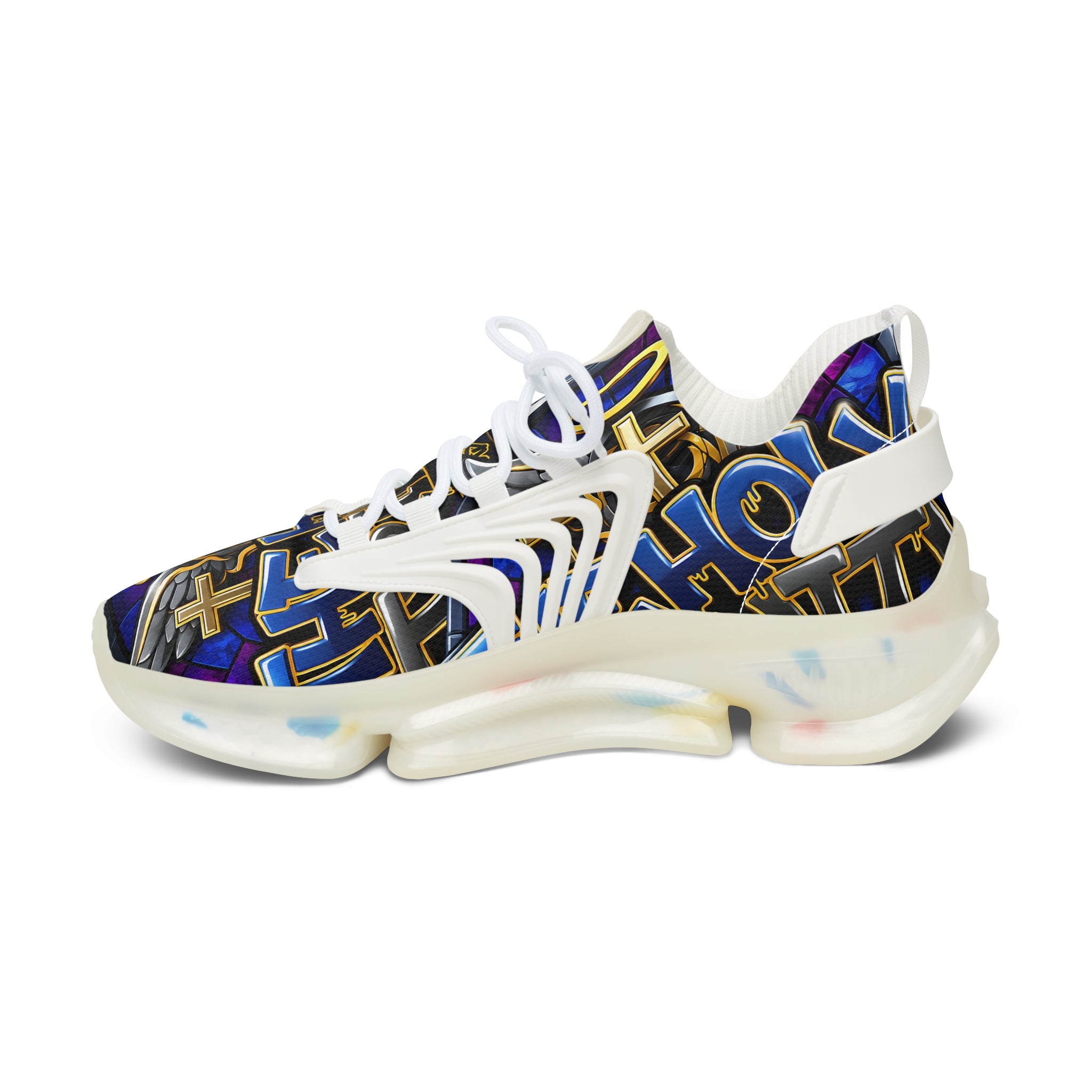 Mesh Sneakers — Bold Graffiti Halo Design for Women