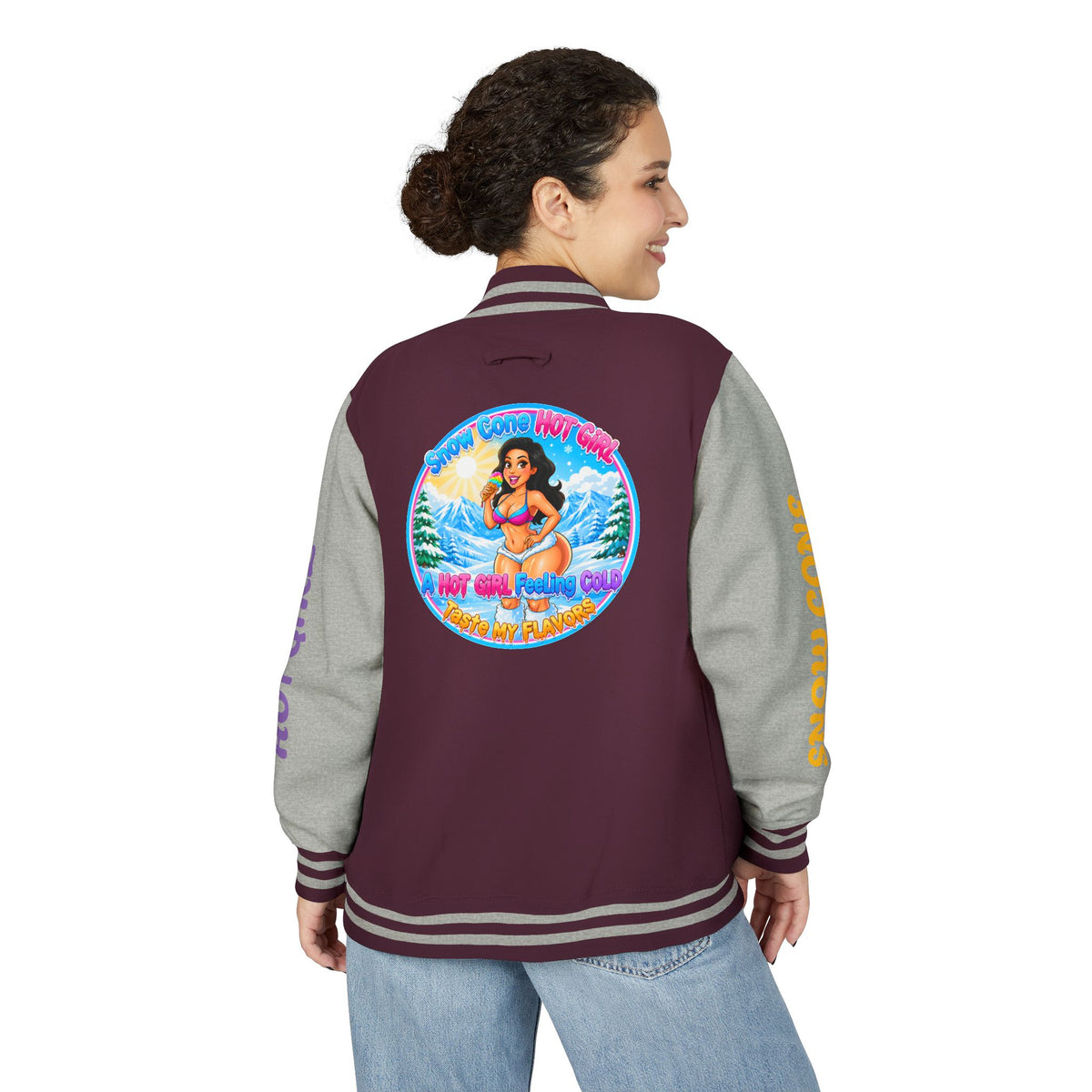 Letterman Jacket — 'SnowCone, Hot Girl' Retro Beach Graphic