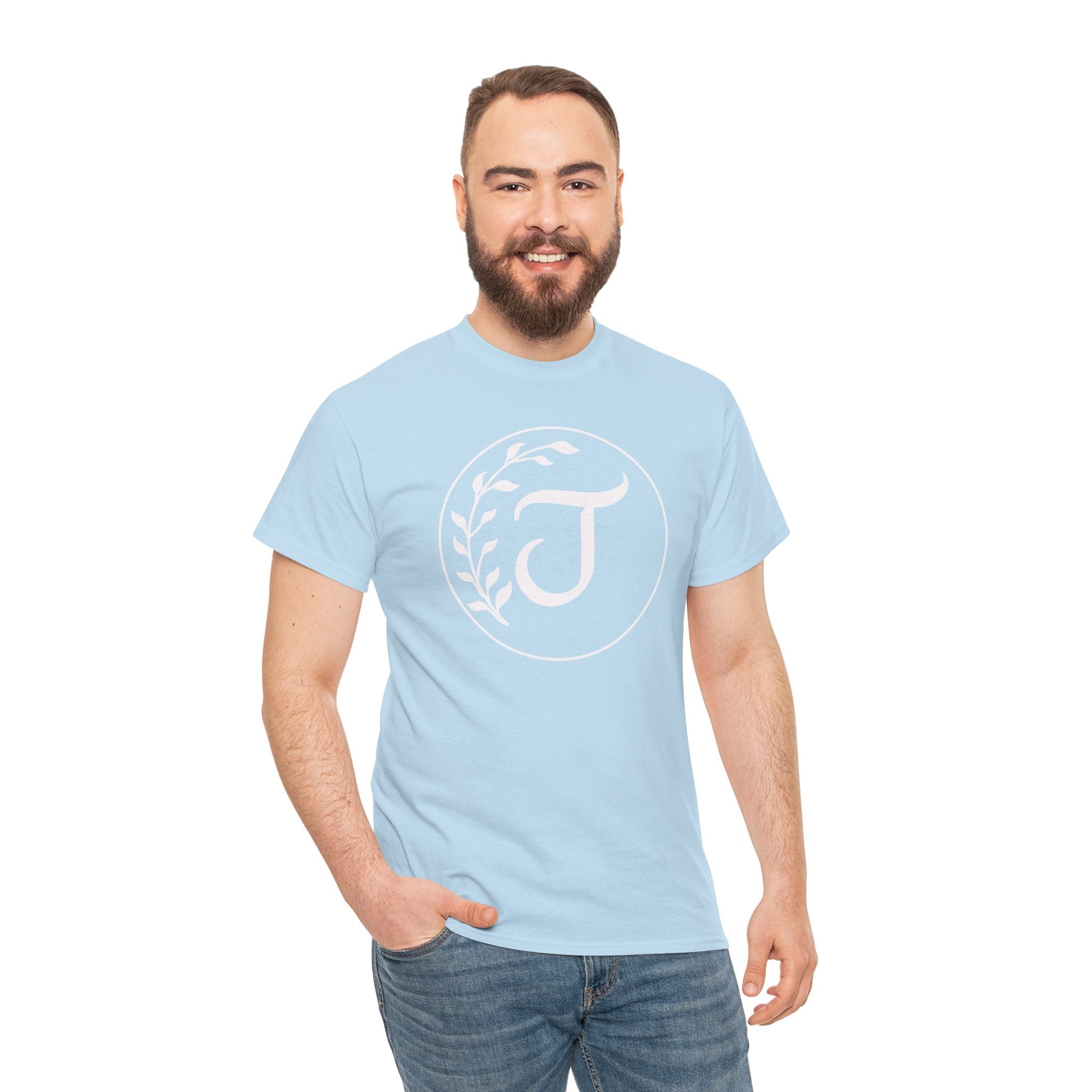 White Tee with Subtle "Floral J " Jesus Christ "— Minimalist Japanese Character T-Shirt