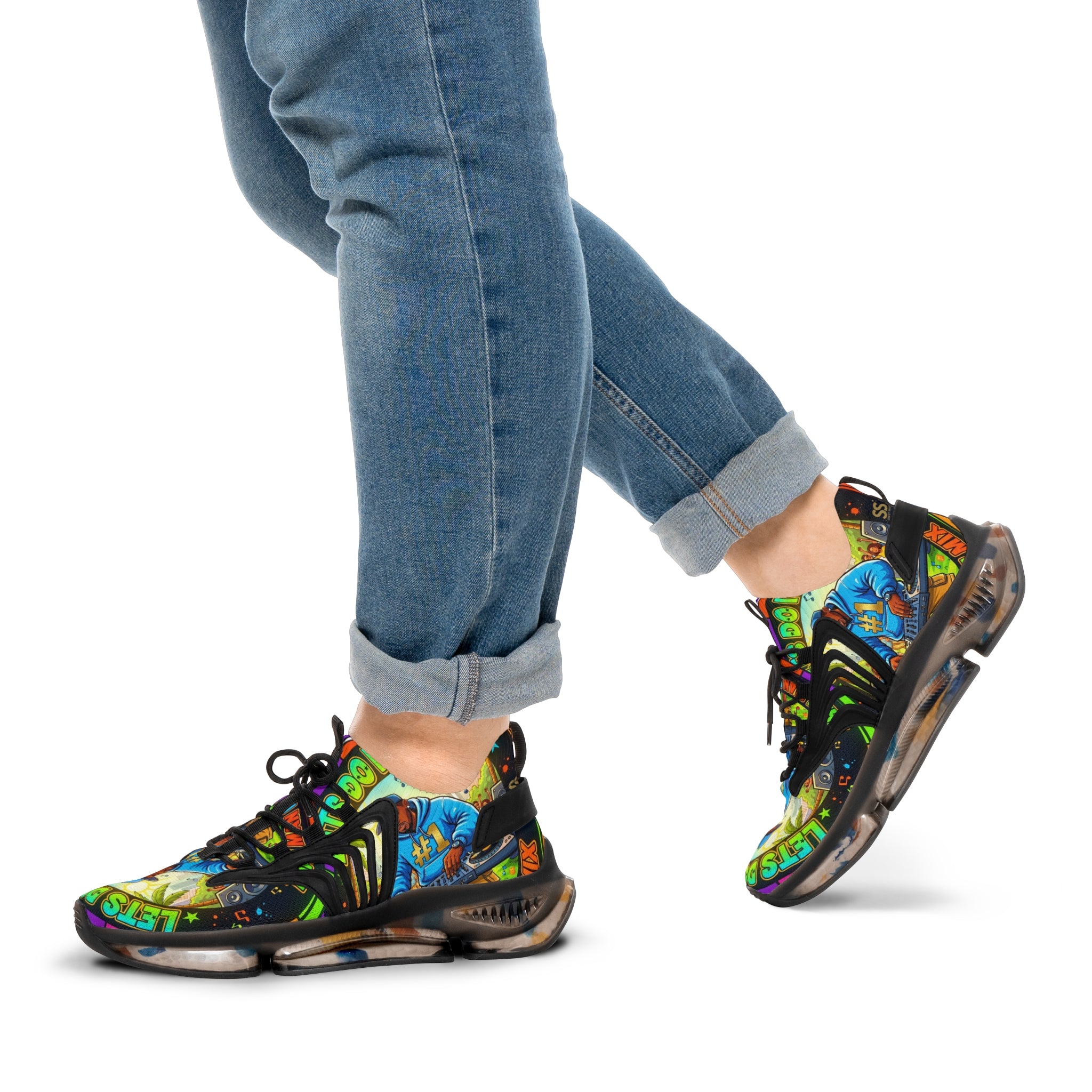 Men's Graphic Mesh Sneakers — " Lets Do It DJ" Colorful Retro DJ Street Style