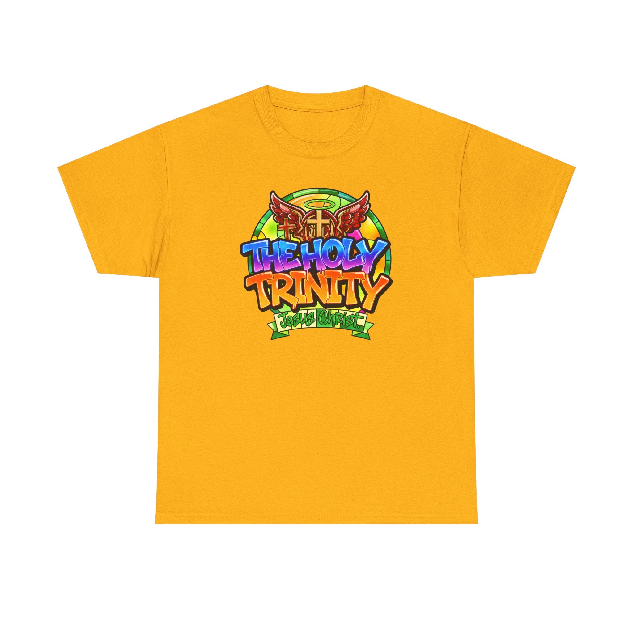 Holy Trinity Graphic Tee — Colorful Faith-Inspired Streetwear T-Shirt