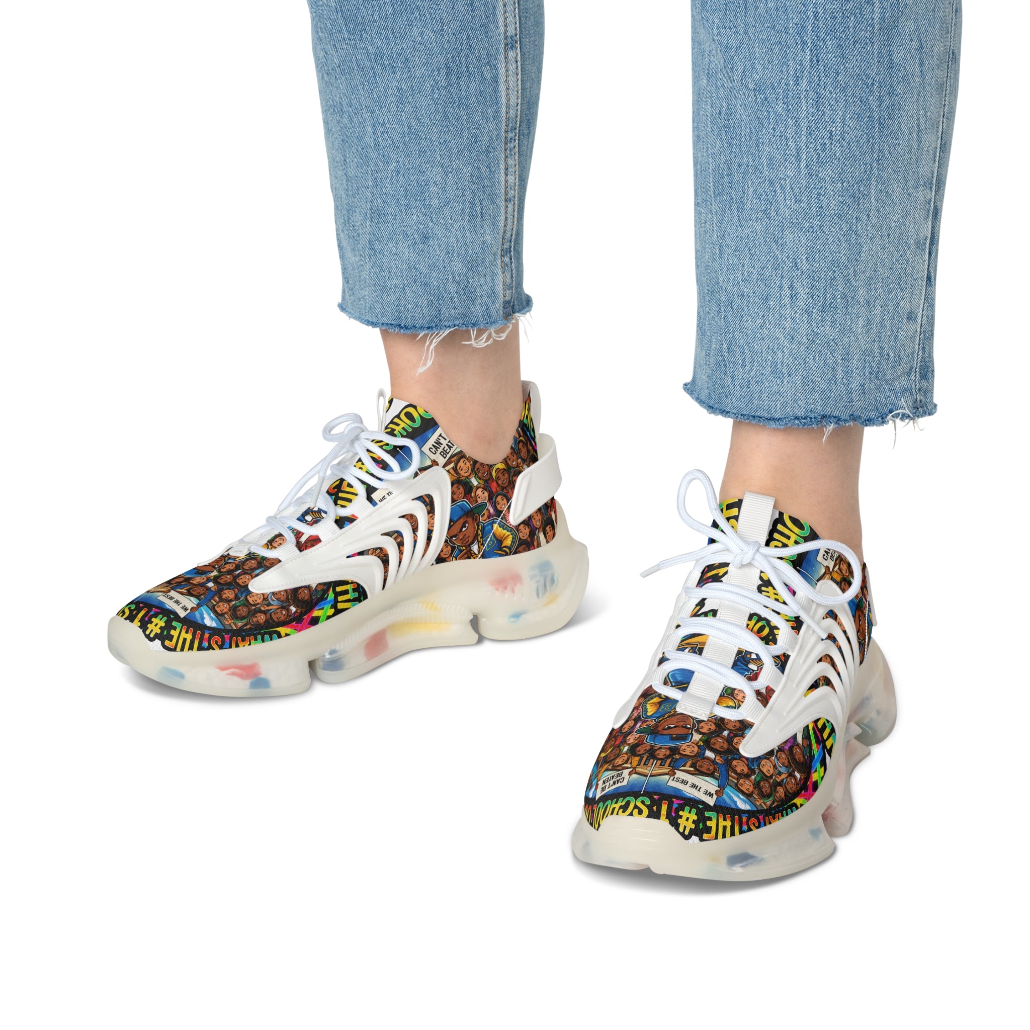 Mesh Sneakers — Colorful School Portrait Collage Women’s Sneakers