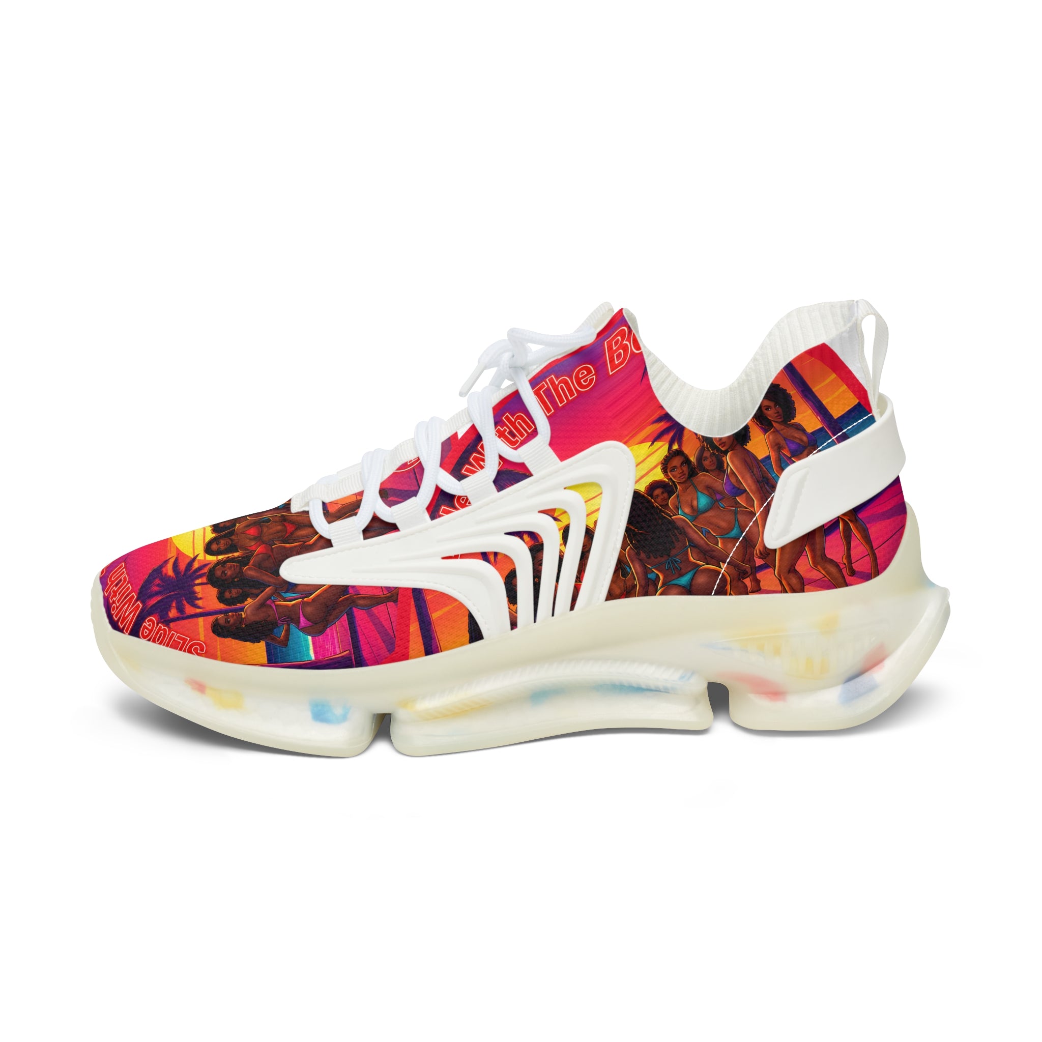 Women's Mesh Sneakers — Vibrant Sunset Beach Print Athletic Shoes
