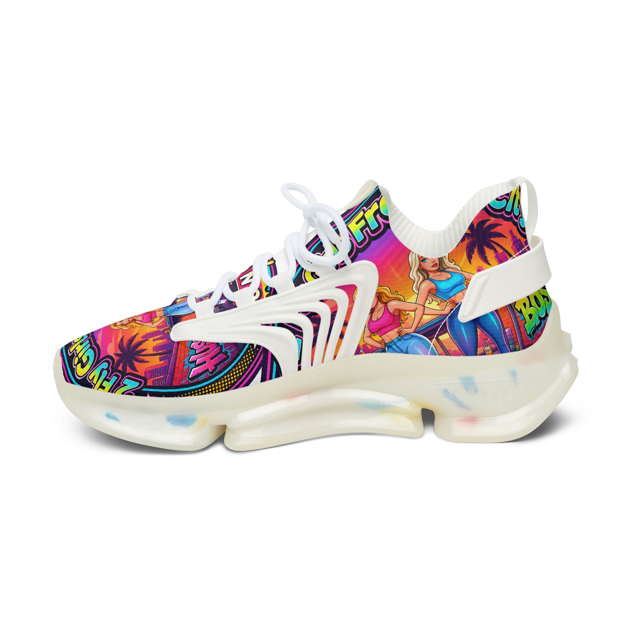 Mesh Sneakers — Colorful 'Girls From The City' Graphic Athletic Shoes
