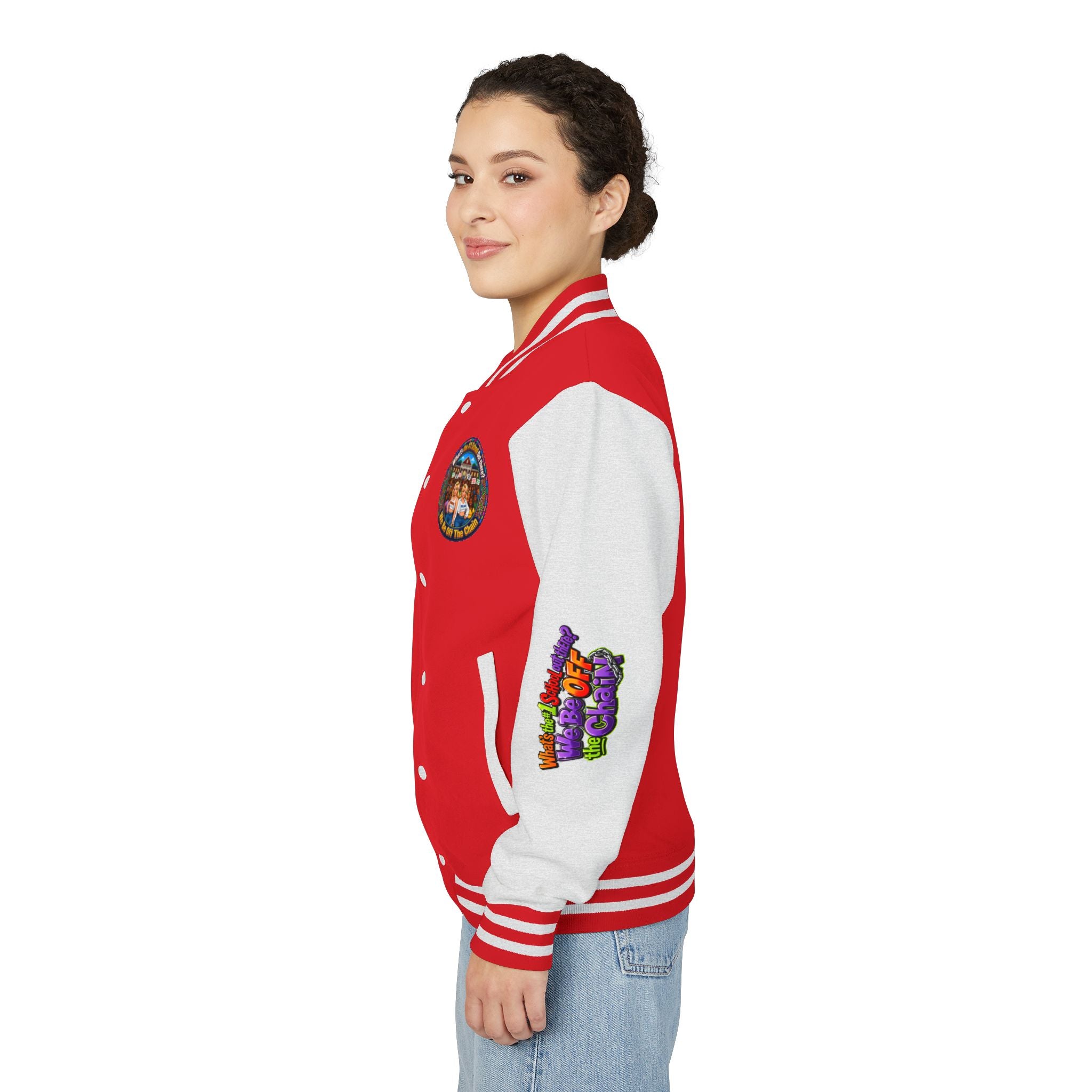 Letterman Jacket — Colorful School Spirit "We Be Off The Chain" Varsity Jacket