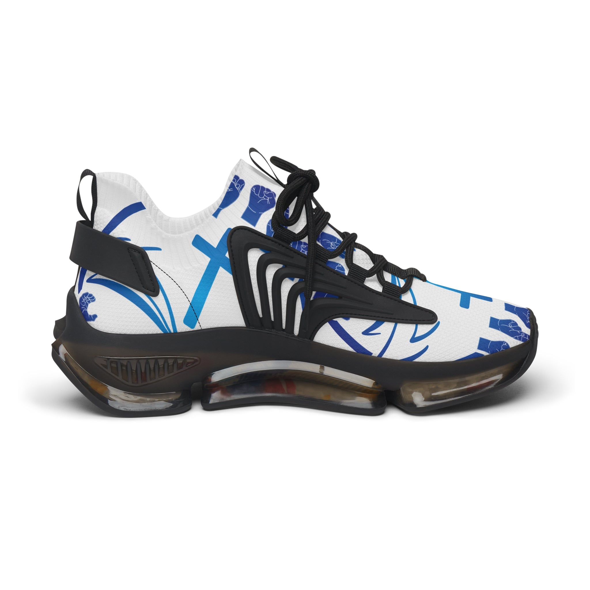 Women's White Mesh Sneakers — "Sign Language Jesus Christ "Lightweight Breathable Athletic Shoes with Color-Speckled Sole
