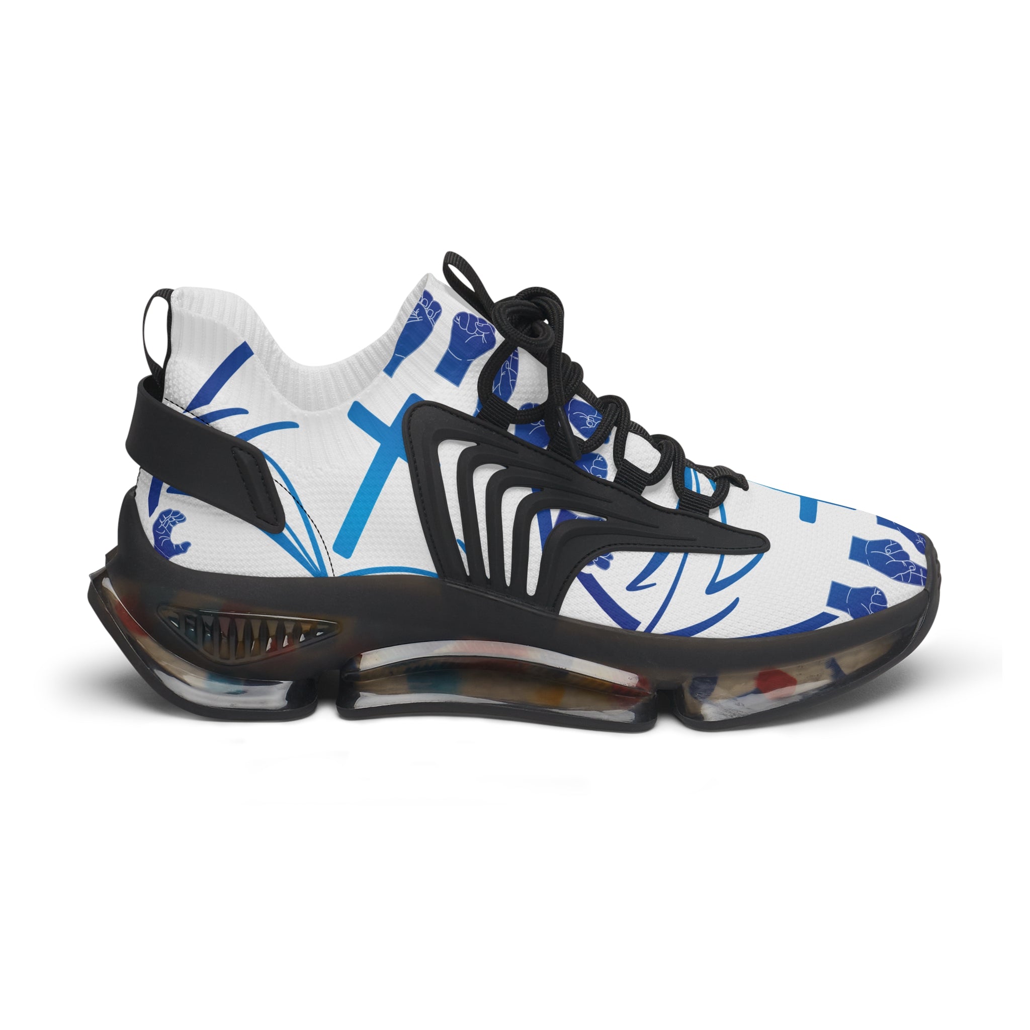 Women's White Mesh Sneakers — "Sign Language Jesus Christ "Lightweight Breathable Athletic Shoes with Color-Speckled Sole