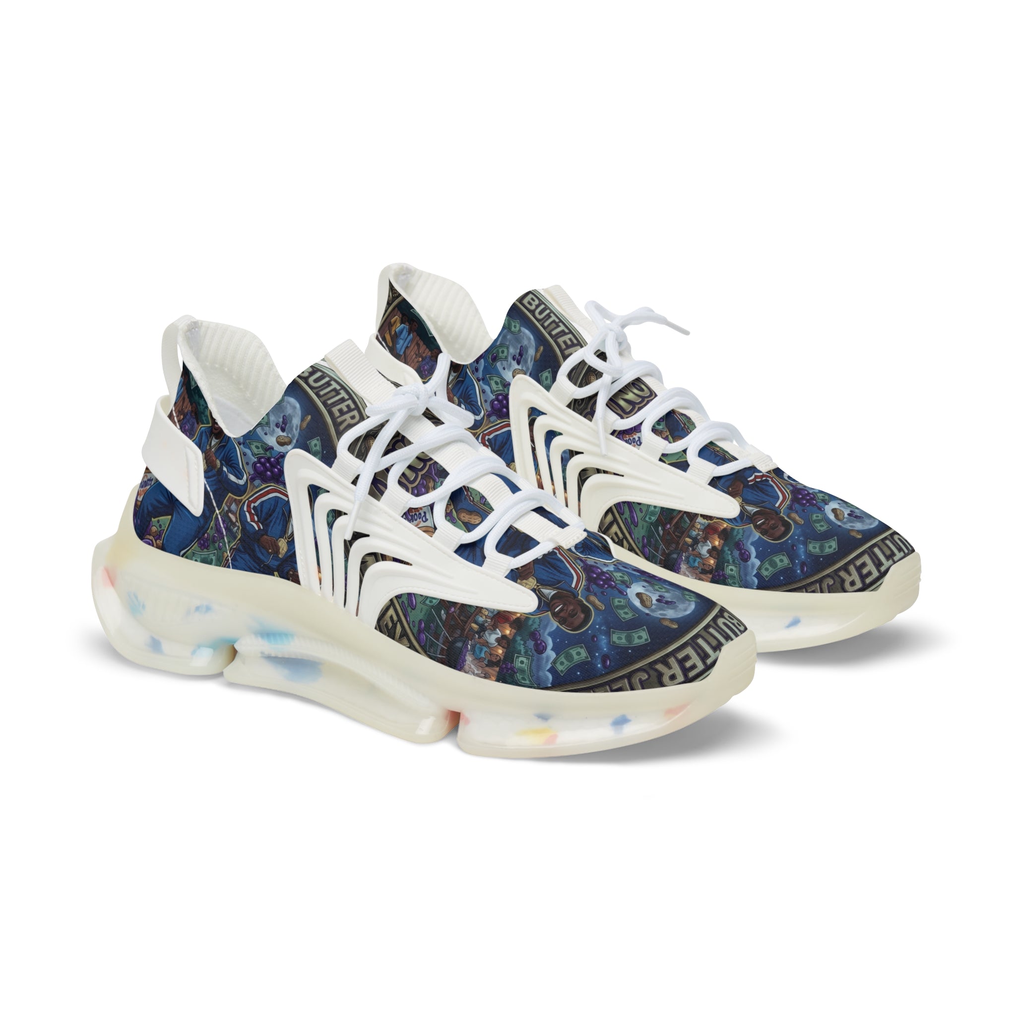 Men's Mesh Sneakers — "Peanut Butter Jelly"Cosmic Blue Graphic Athletic Shoes