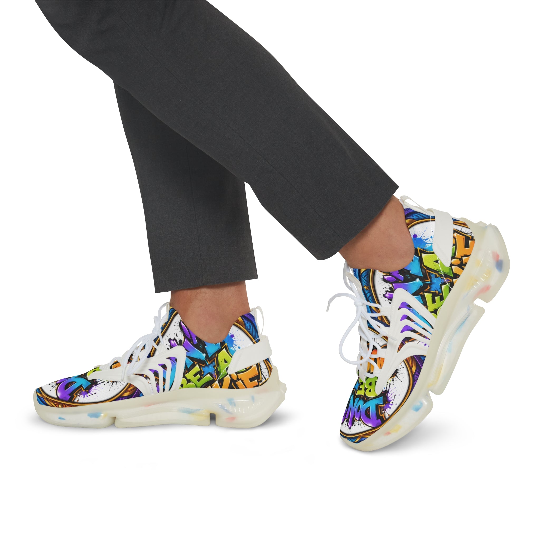 Men's Mesh Sneakers — " Don't Be A Junkie" Colorful 'Don't Be a Junkie' Graffiti Athletic Shoes