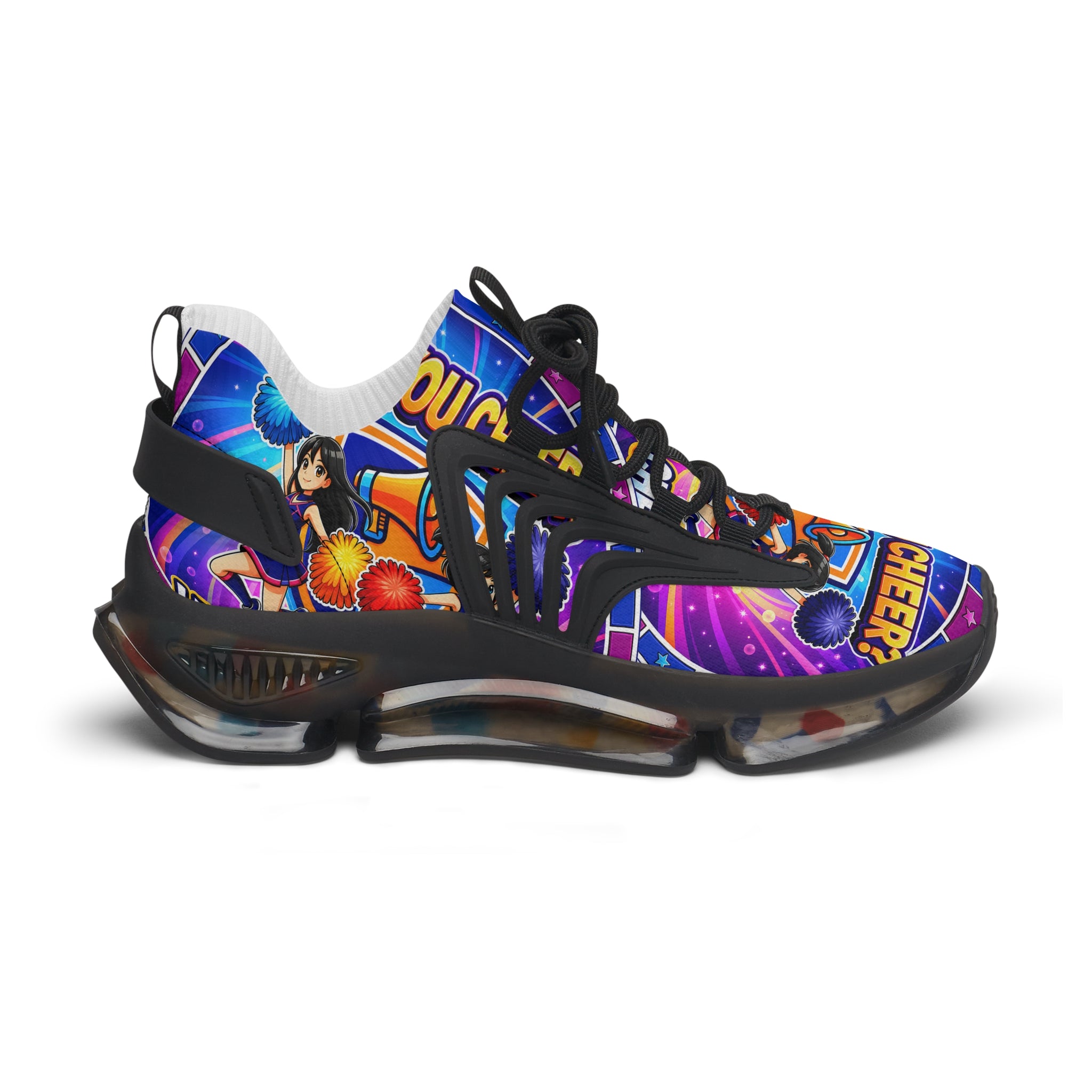 Women's Mesh Sneakers " Can You Cheer?" — Colorful Retro Graphic Athletic Shoes